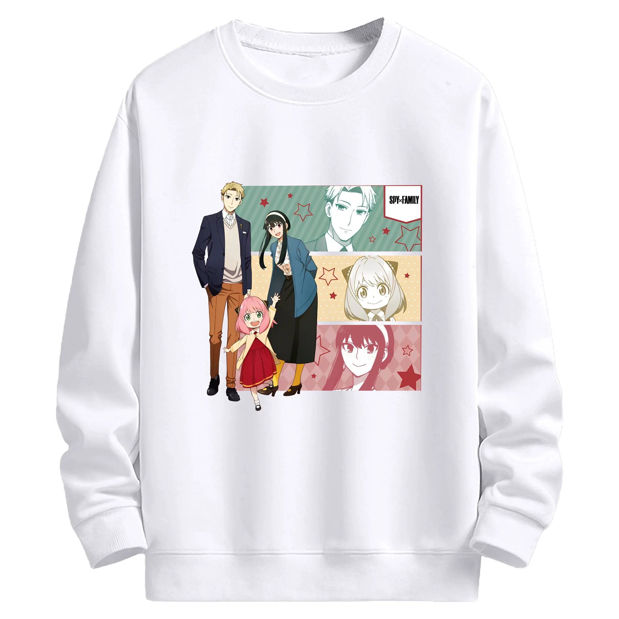 スパイファミリー 家族3人セット - 高品質 クルーネック スウェット ・ コットン59％ ポリエステル41％ ・ ユニセックス 長袖 トレーナー ・ カジュアル デイリー スポーツ 散歩用