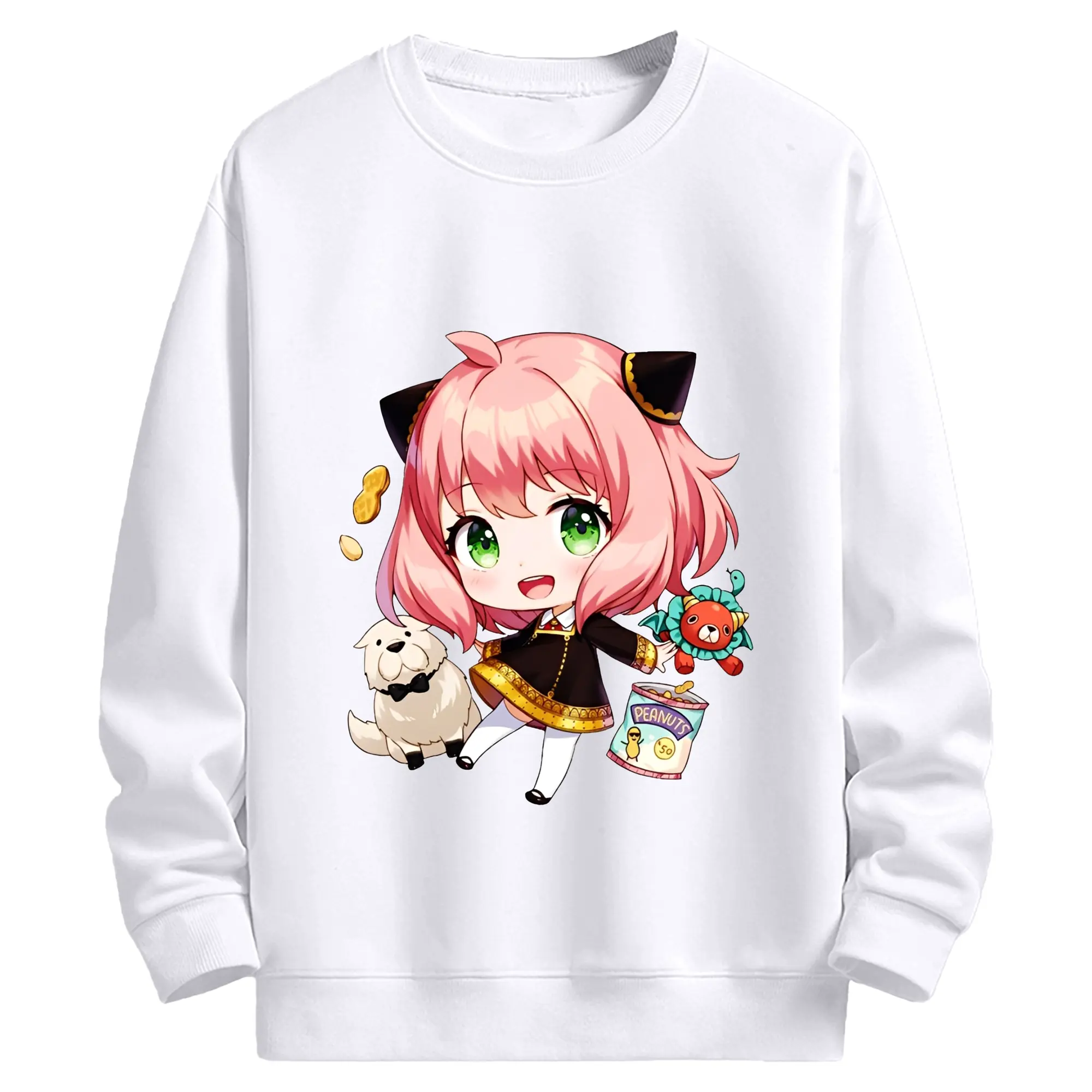 アーニャのリラックスタイム - 高品質 クルーネック スウェット ・ コットン59％ ポリエステル41％ ・ ユニセックス 長袖 トレーナー ・ カジュアル デイリー スポーツ 散歩用