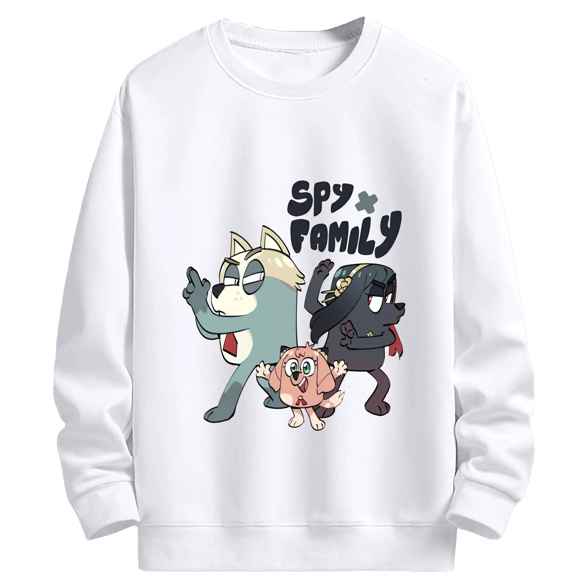 スパイファミリー× ブルーイ - 高品質 クルーネック スウェット ・ コットン59％ ポリエステル41％ ・ ユニセックス 長袖 トレーナー ・ カジュアル デイリー スポーツ 散歩用