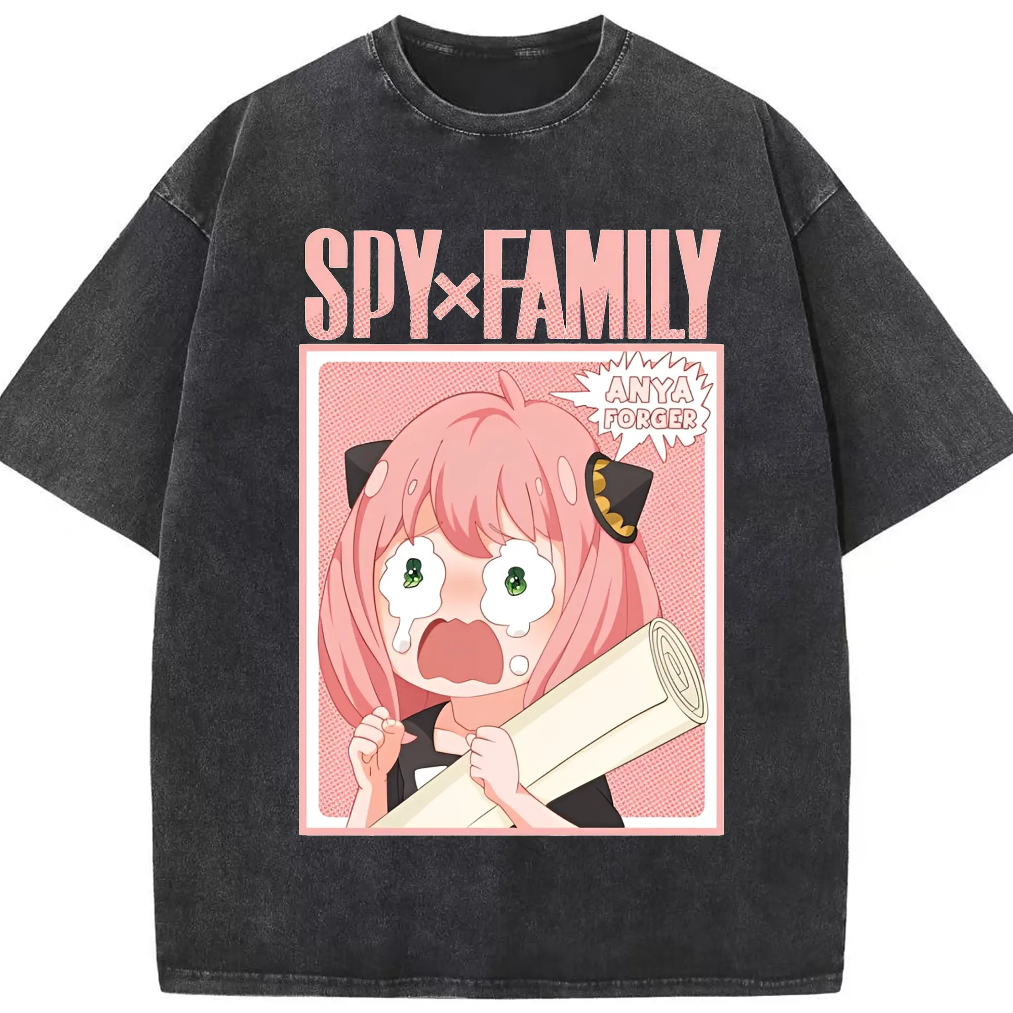 スパイファミリー アーニャ 泣き顔 - 綿100％ ヴィンテージ風 半袖Tシャツ ・ フロントプリント ・ 柔らか肌触り ・ 通気性 快適 ・ スポーツ カジュアル 外出用