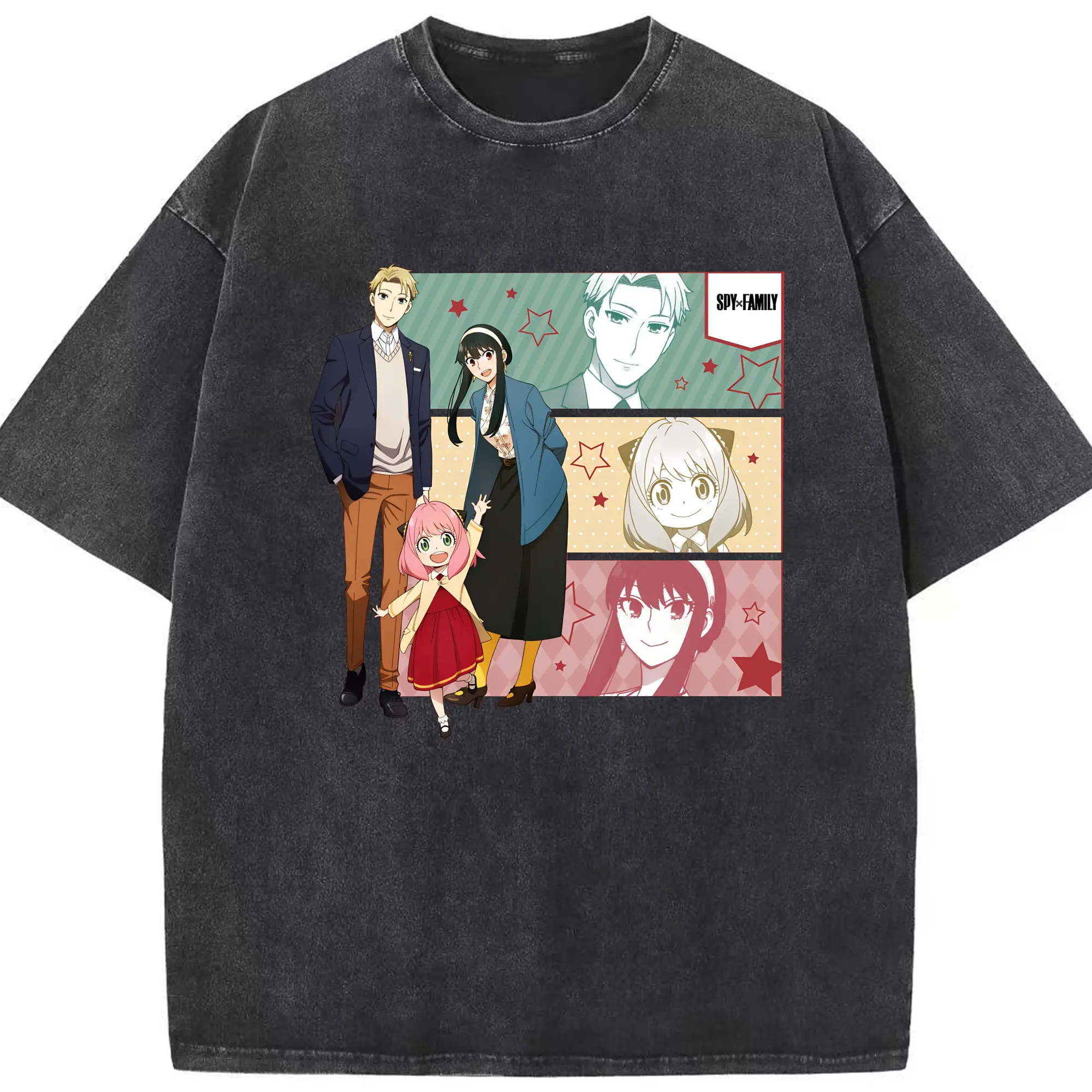 スパイファミリー 家族3人セット - 綿100％ ヴィンテージ風 半袖Tシャツ ・ フロントプリント ・ 柔らか肌触り ・ 通気性 快適 ・ スポーツ カジュアル 外出用