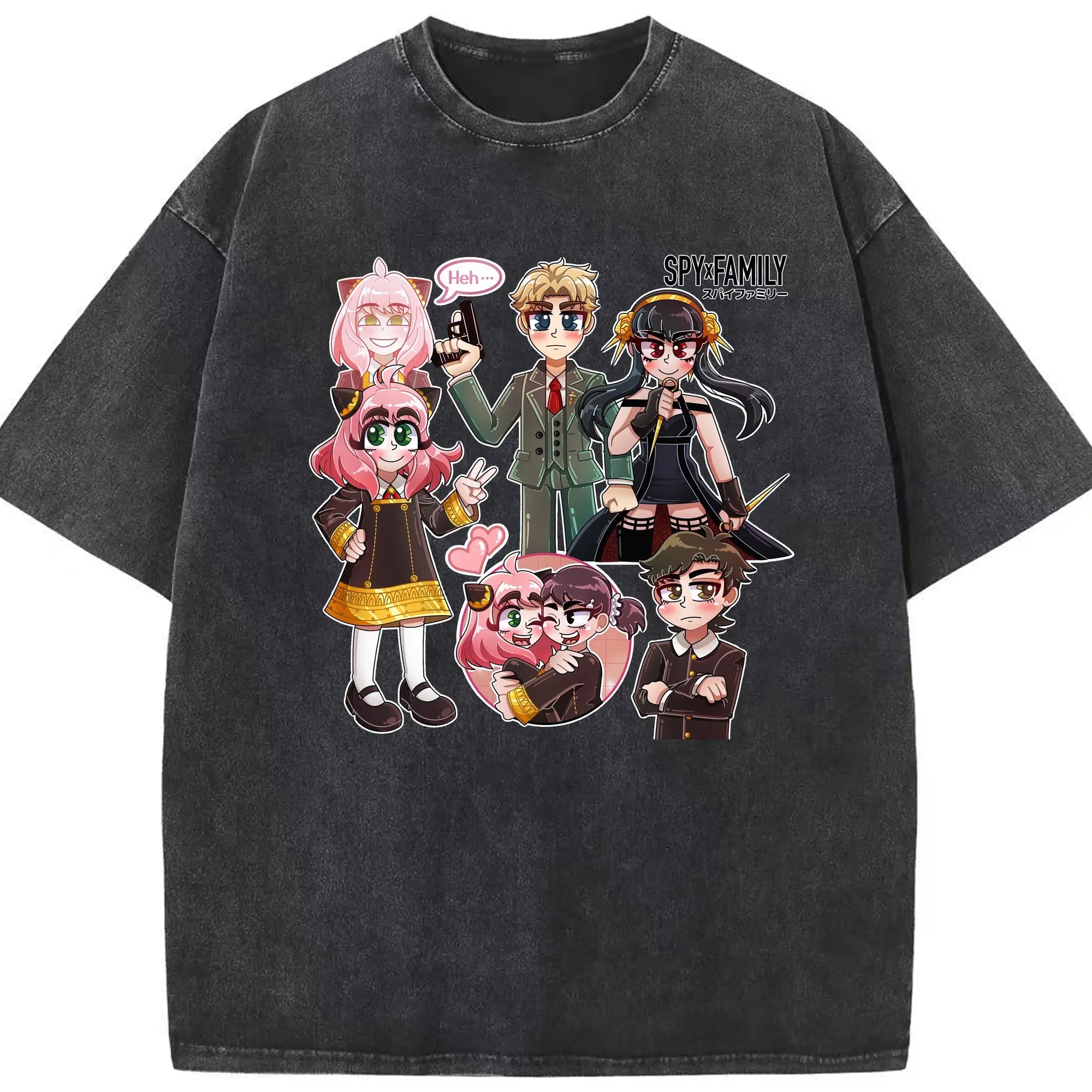 スパイファミリー ハイライトシーン - 綿100％ ヴィンテージ風 半袖Tシャツ ・ フロントプリント ・ 柔らか肌触り ・ 通気性 快適 ・ スポーツ カジュアル 外出用
