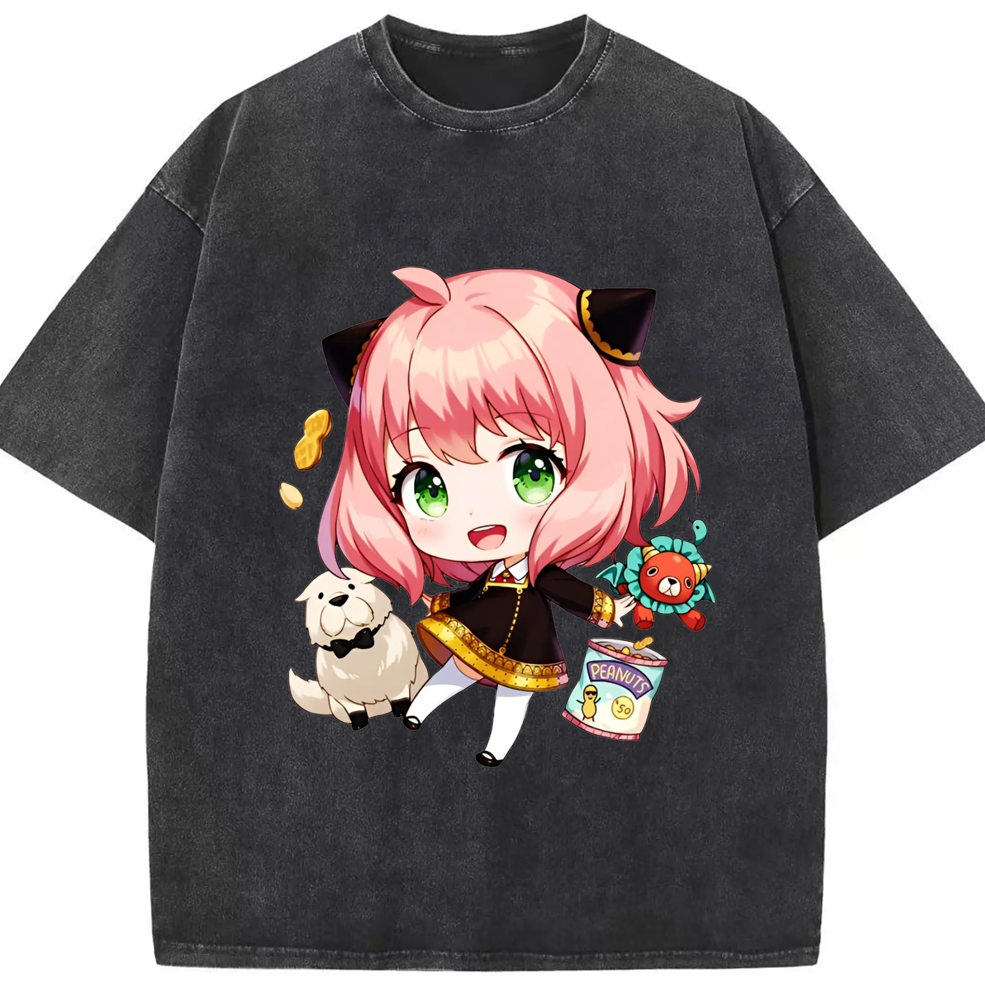 アーニャのリラックスタイム - 綿100％ ヴィンテージ風 半袖Tシャツ ・ フロントプリント ・ 柔らか肌触り ・ 通気性 快適 ・ スポーツ カジュアル 外出用