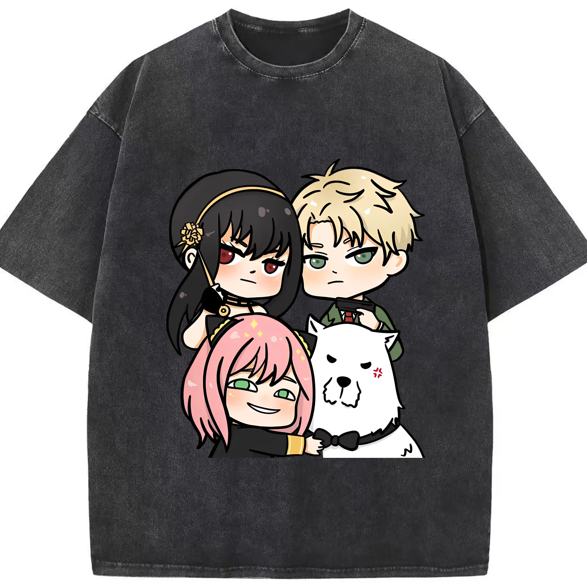 スパイファミリー ファミリーポートレート - 綿100％ ヴィンテージ風 半袖Tシャツ ・ フロントプリント ・ 柔らか肌触り ・ 通気性 快適 ・ スポーツ カジュアル 外出用