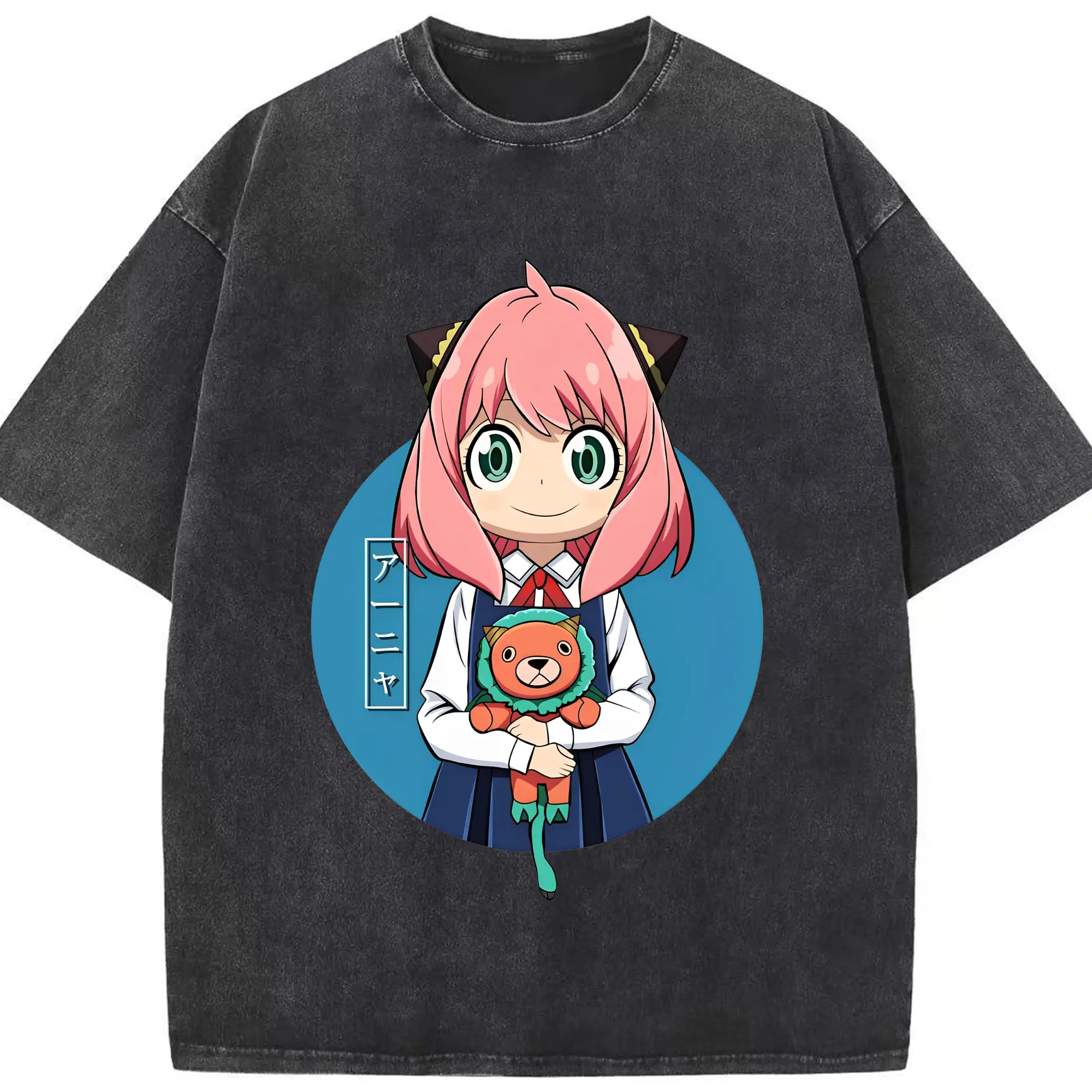 スパイファミリーかわいいアーニャ - 綿100％ ヴィンテージ風 半袖Tシャツ ・ フロントプリント ・ 柔らか肌触り ・ 通気性 快適 ・ スポーツ カジュアル 外出用