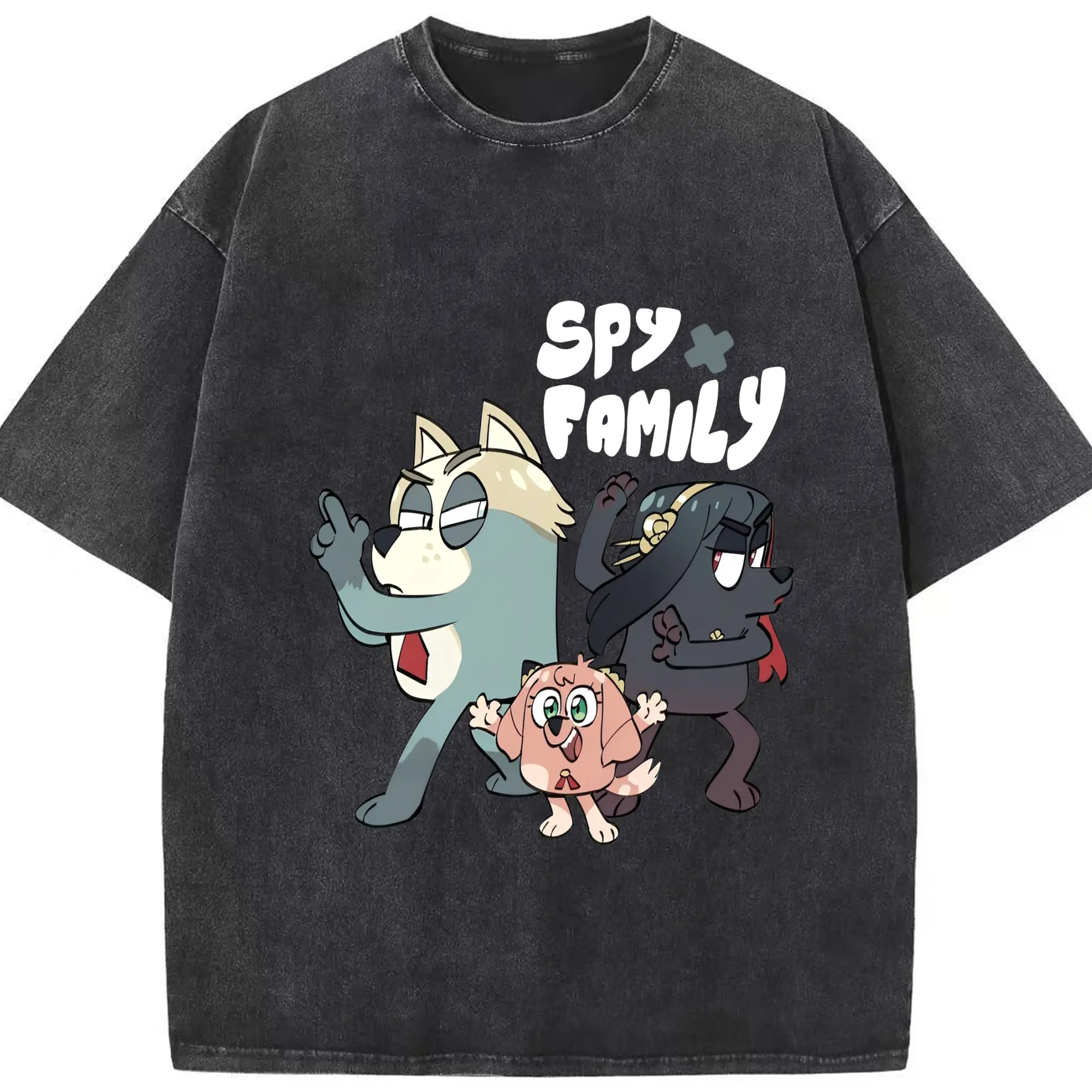 スパイファミリー× ブルーイ - 綿100％ ヴィンテージ風 半袖Tシャツ ・ フロントプリント ・ 柔らか肌触り ・ 通気性 快適 ・ スポーツ カジュアル 外出用