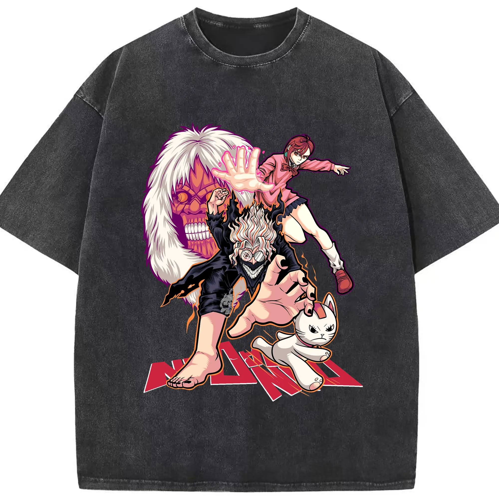 ダンダダンメインキャラクター - 綿100％ ヴィンテージ風 半袖Tシャツ ・ フロントプリント ・ 柔らか肌触り ・ 通気性 快適 ・ スポーツ カジュアル 外出用