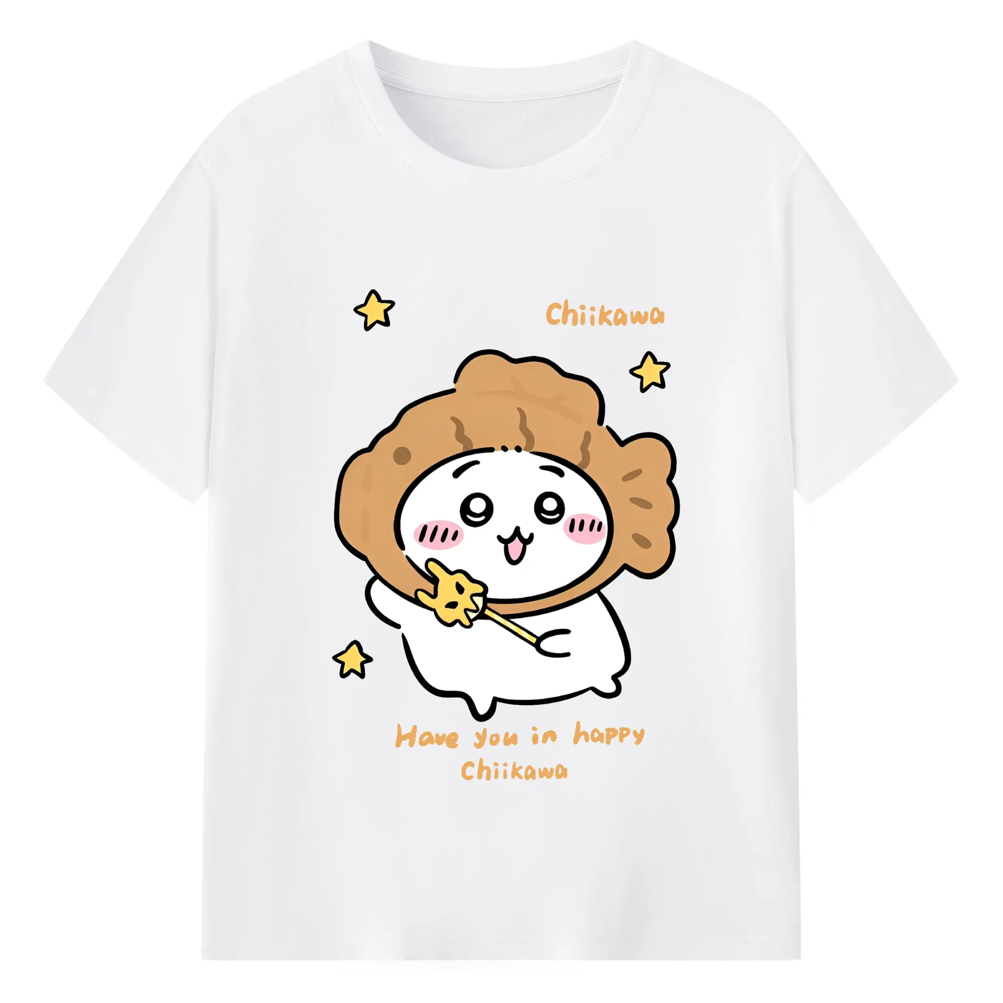 ちいかわとハッピーに！キラキラ☆ - 綿100％ 半袖Tシャツ ・ フロントプリント ・ 快適 通気性 ・ 日常使い 散歩 スポーツ用