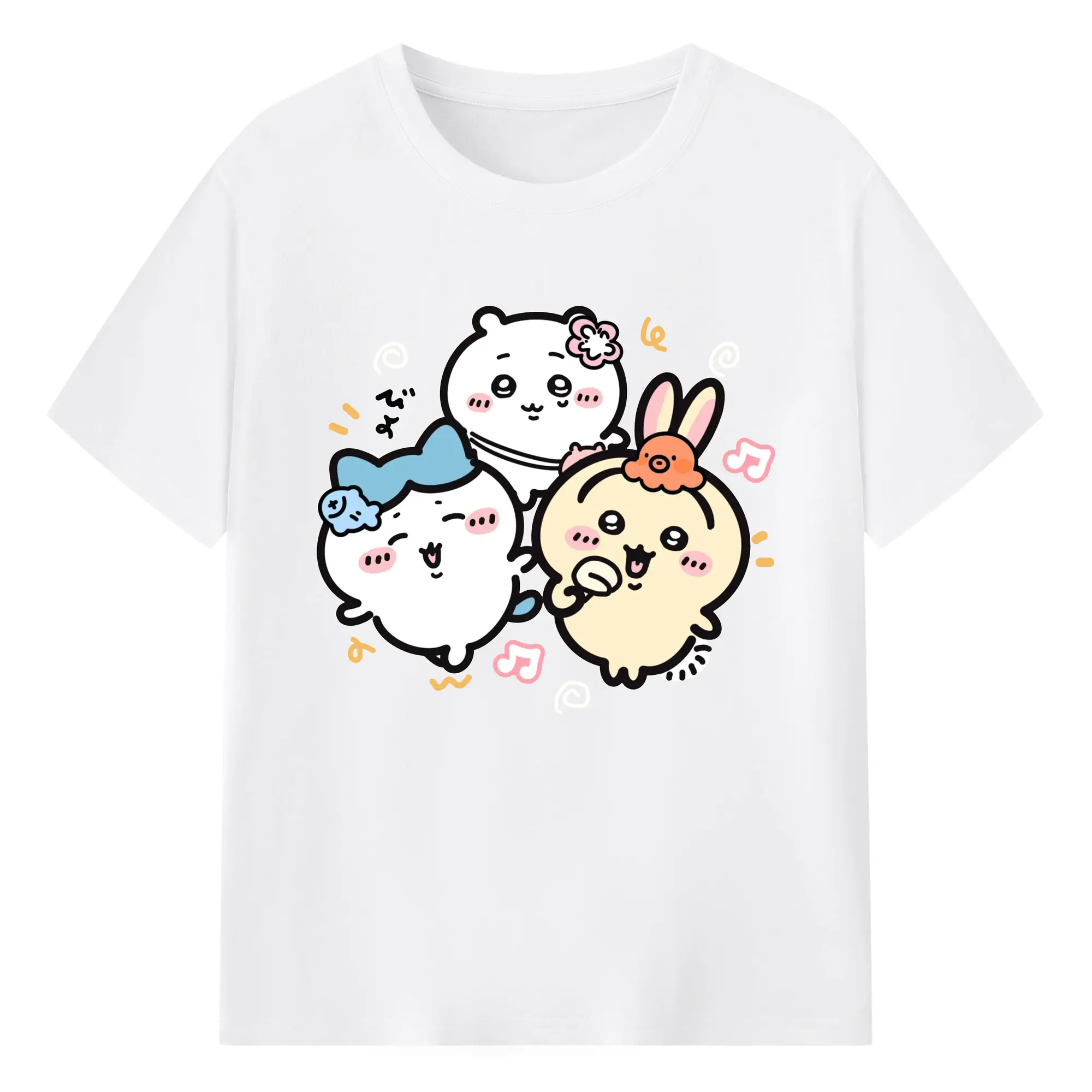 ちいかわ可愛い限定 - 綿100％ 半袖Tシャツ ・ フロントプリント ・ 快適 通気性 ・ 日常使い 散歩 スポーツ用