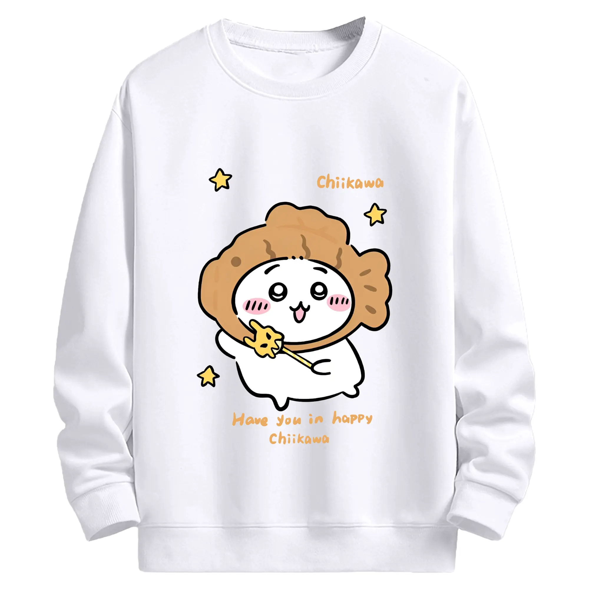 ちいかわとハッピーに！キラキラ☆ - 高品質 クルーネック スウェット ・ コットン59％ ポリエステル41％ ・ ユニセックス 長袖 トレーナー ・ カジュアル デイリー スポーツ 散歩用