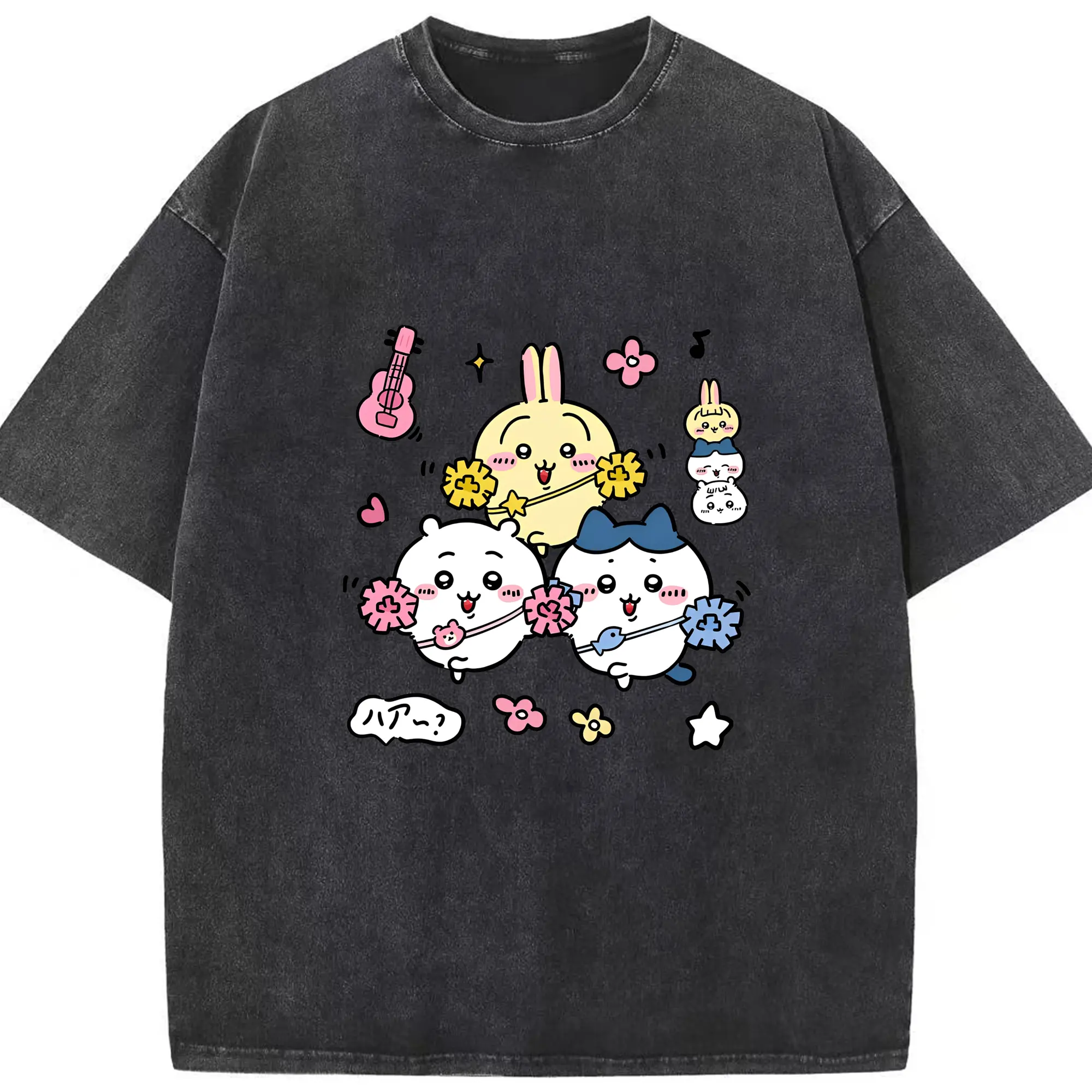 ちいかわお祭り応援 - 綿100％ ヴィンテージ風 半袖Tシャツ ・ フロントプリント ・ 柔らか肌触り ・ 通気性 快適 ・ スポーツ カジュアル 外出用