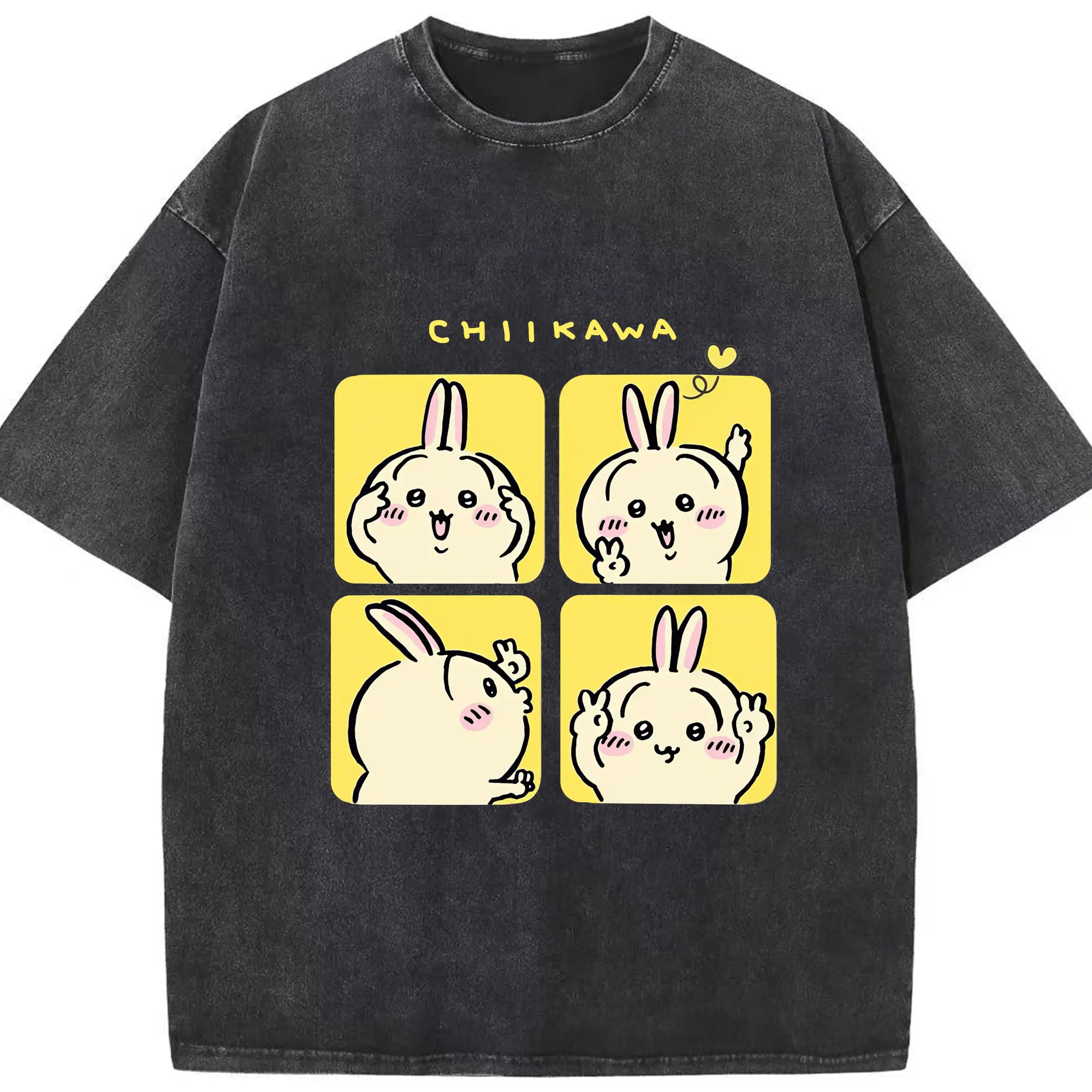 ちいかわのプリクラ - 綿100％ ヴィンテージ風 半袖Tシャツ ・ フロントプリント ・ 柔らか肌触り ・ 通気性 快適 ・ スポーツ カジュアル 外出用
