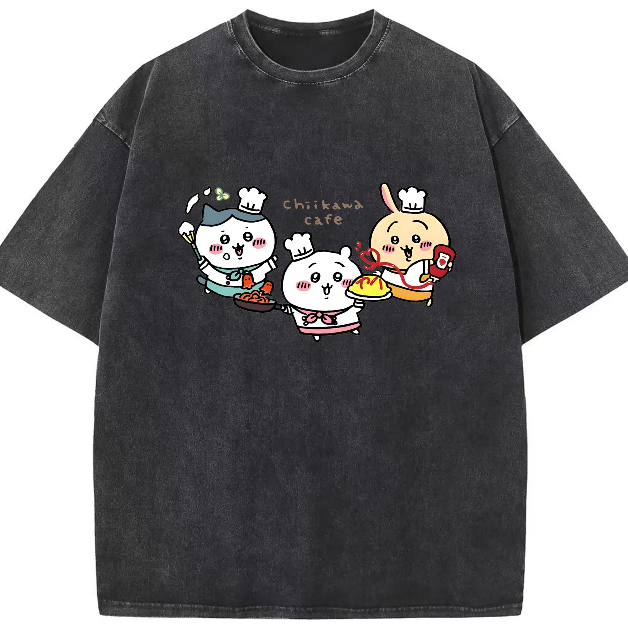 ちいかわコーヒー - 綿100％ ヴィンテージ風 半袖Tシャツ ・ フロントプリント ・ 柔らか肌触り ・ 通気性 快適 ・ スポーツ カジュアル 外出用