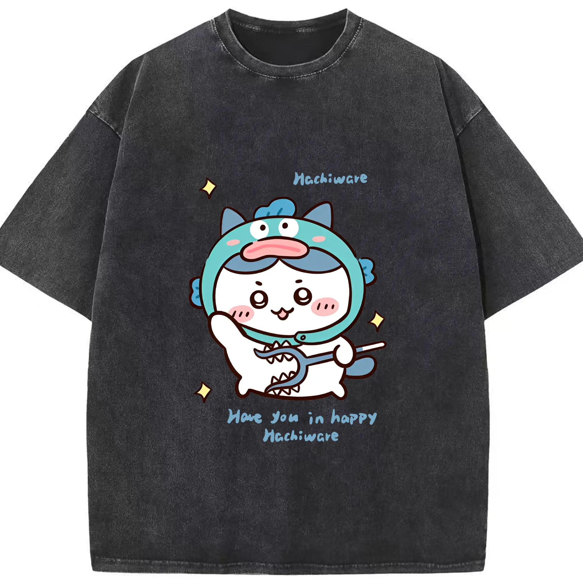 ちいかわ×サンリオキャラクターズ - 綿100％ ヴィンテージ風 半袖Tシャツ ・ フロントプリント ・ 柔らか肌触り ・ 通気性 快適 ・ スポーツ カジュアル 外出用