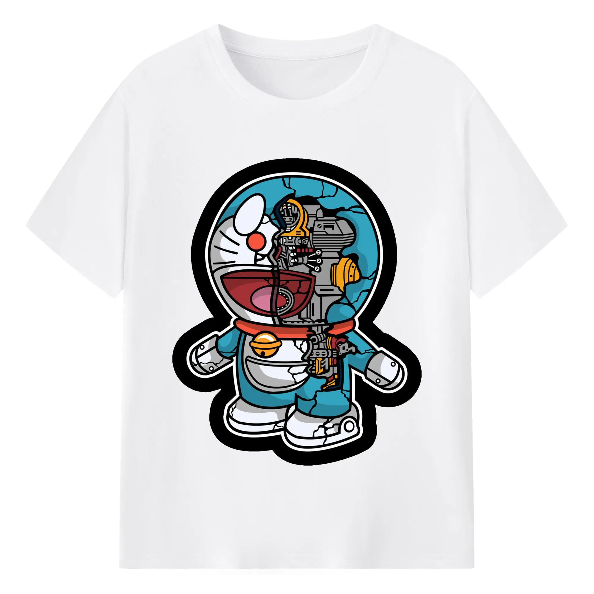 メカドラえもん グッズ - 綿100％ 半袖Tシャツ ・ フロントプリント ・ 快適 通気性 ・ 日常使い 散歩 スポーツ用