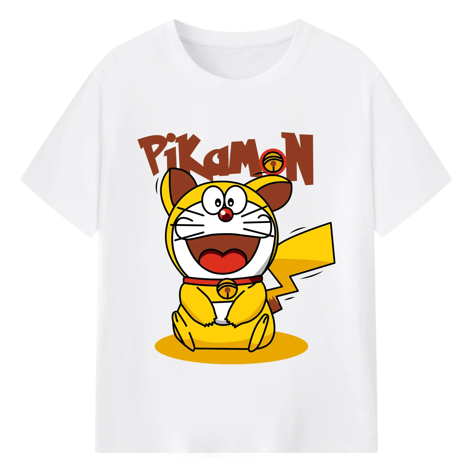ドラえもん ×ピカチュウコラボ - 綿100％ 半袖Tシャツ ・ フロントプリント ・ 快適 通気性 ・ 日常使い 散歩 スポーツ用