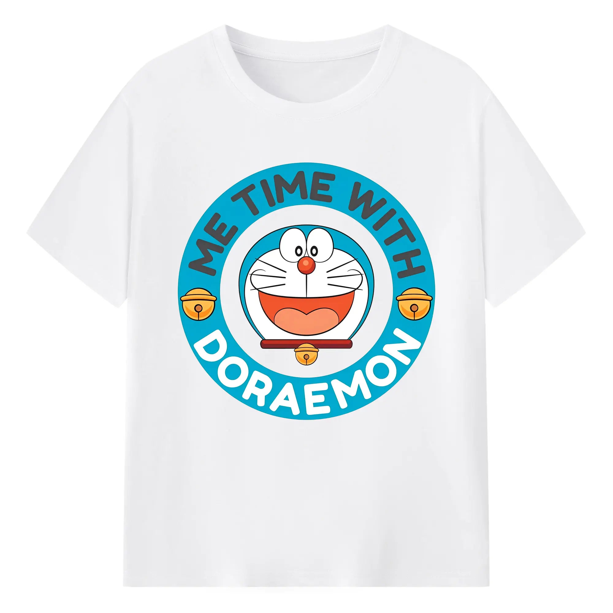 ドラえもんハッピータイム - 綿100％ 半袖Tシャツ ・ フロントプリント ・ 快適 通気性 ・ 日常使い 散歩 スポーツ用