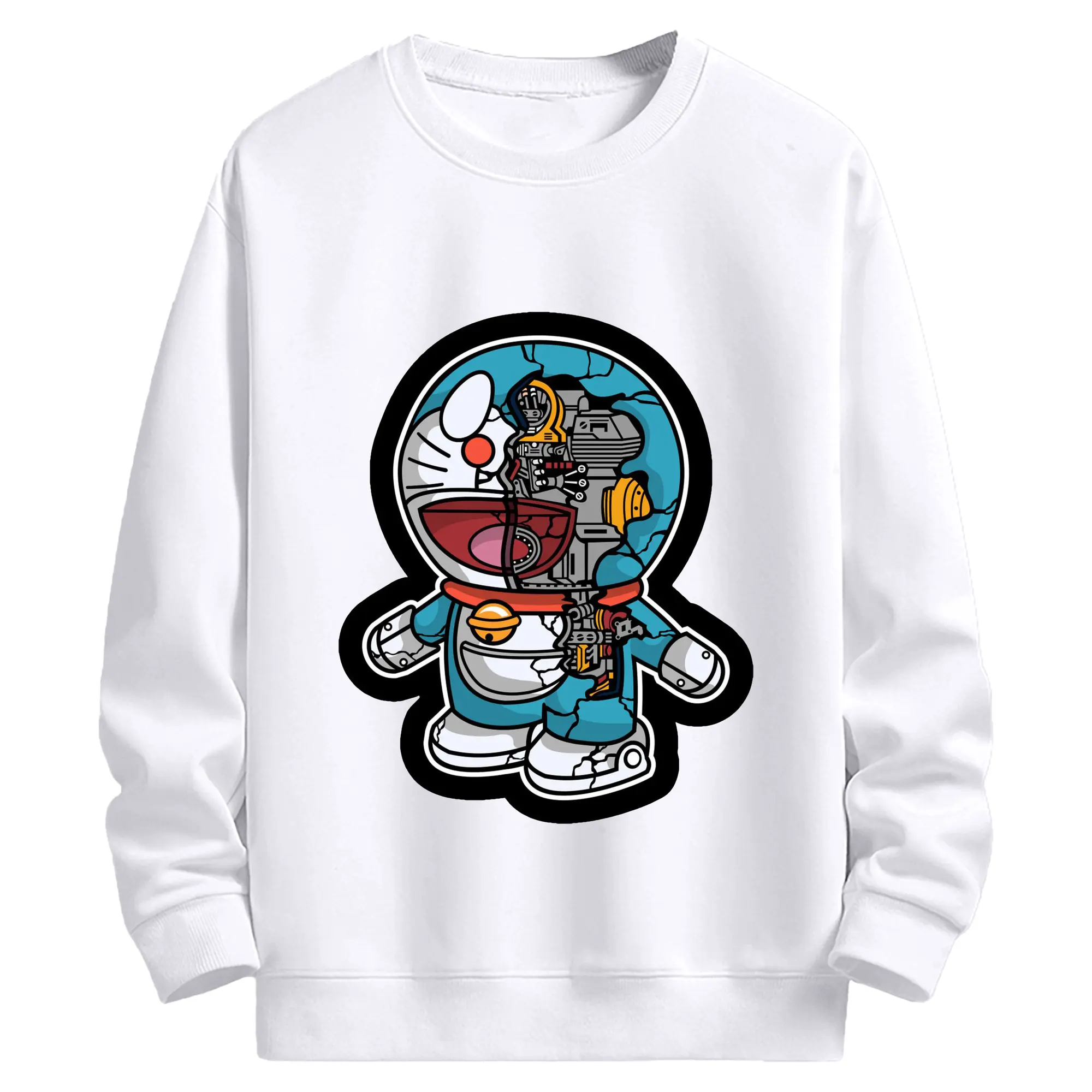 メカドラえもん グッズ - 高品質 クルーネック スウェット ・ コットン59％ ポリエステル41％ ・ ユニセックス 長袖 トレーナー ・ カジュアル デイリー スポーツ 散歩用
