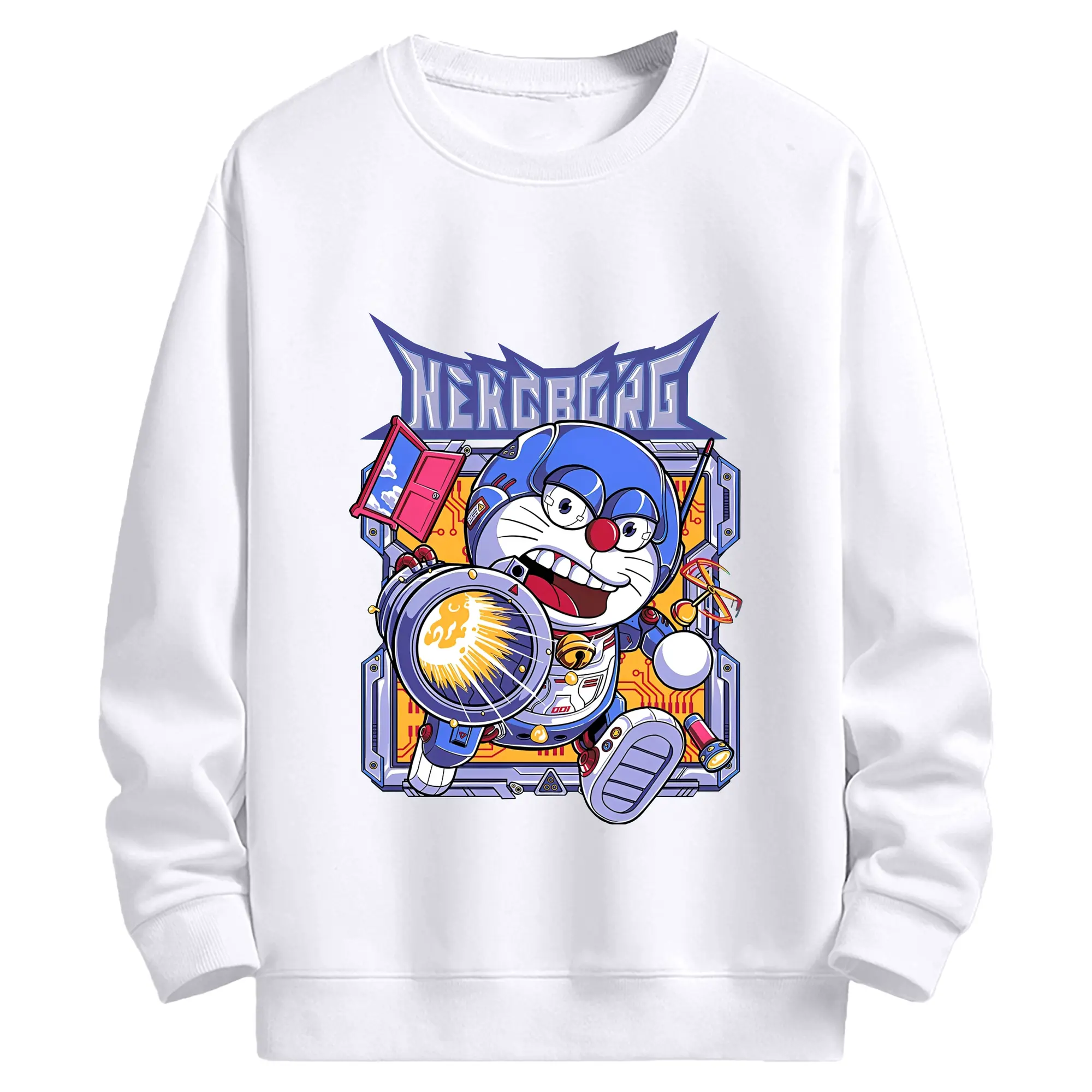 ドラえもんNEKOBORG - 高品質 クルーネック スウェット ・ コットン59％ ポリエステル41％ ・ ユニセックス 長袖 トレーナー ・ カジュアル デイリー スポーツ 散歩用