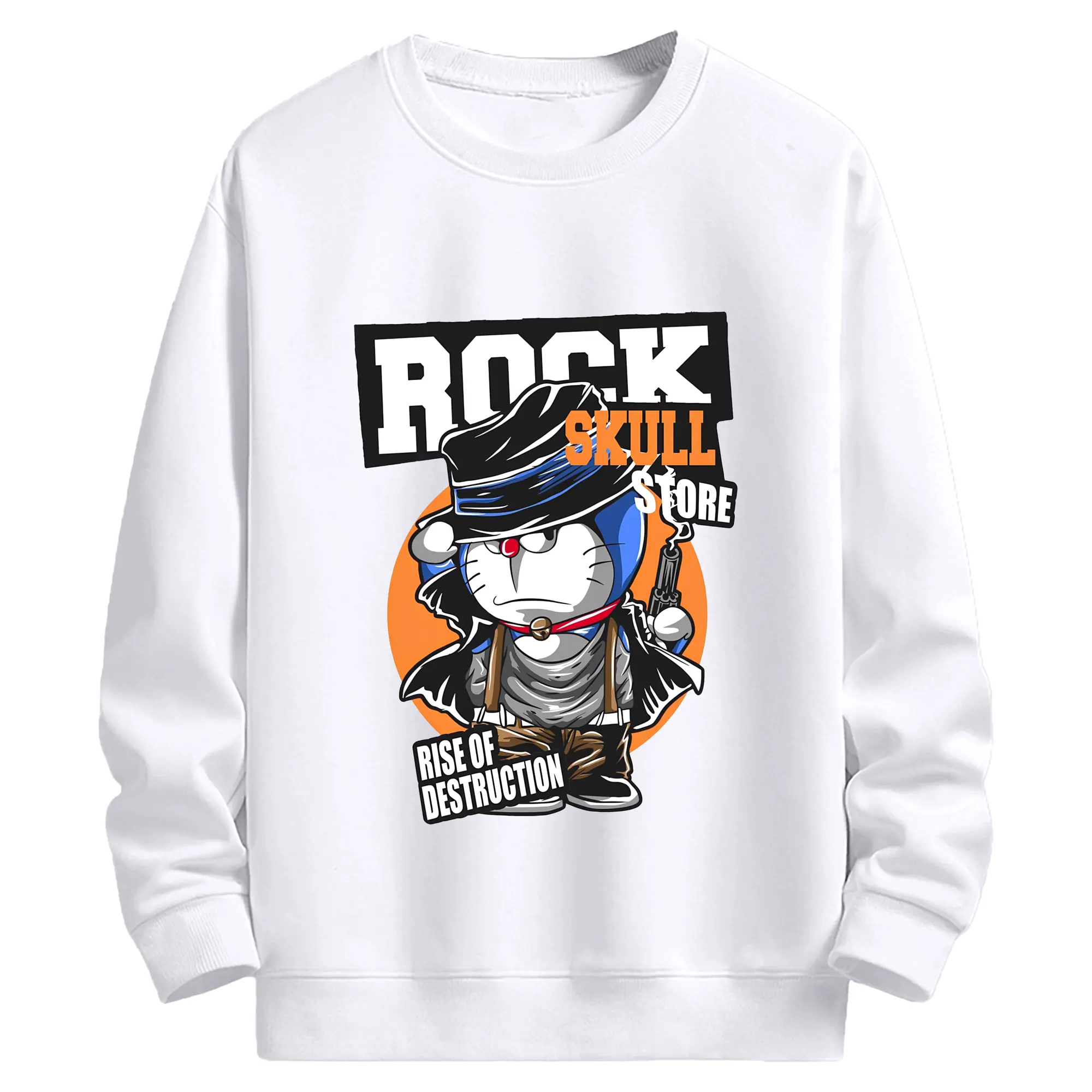 ラえもん × ウエスタン コラボ - 高品質 クルーネック スウェット ・ コットン59％ ポリエステル41％ ・ ユニセックス 長袖 トレーナー ・ カジュアル デイリー スポーツ 散歩用