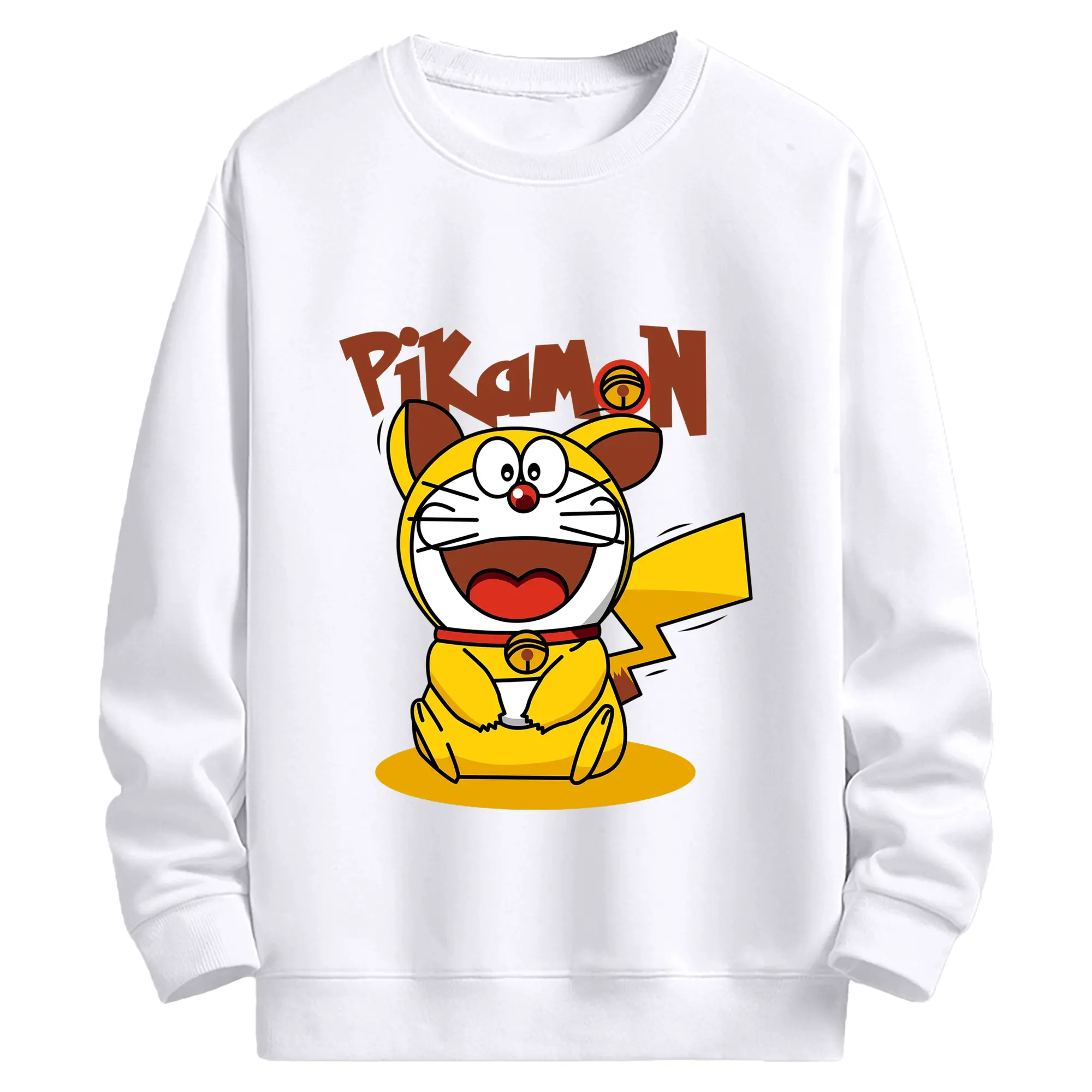 ドラえもん ×ピカチュウコラボ - 高品質 クルーネック スウェット ・ コットン59％ ポリエステル41％ ・ ユニセックス 長袖 トレーナー ・ カジュアル デイリー スポーツ 散歩用