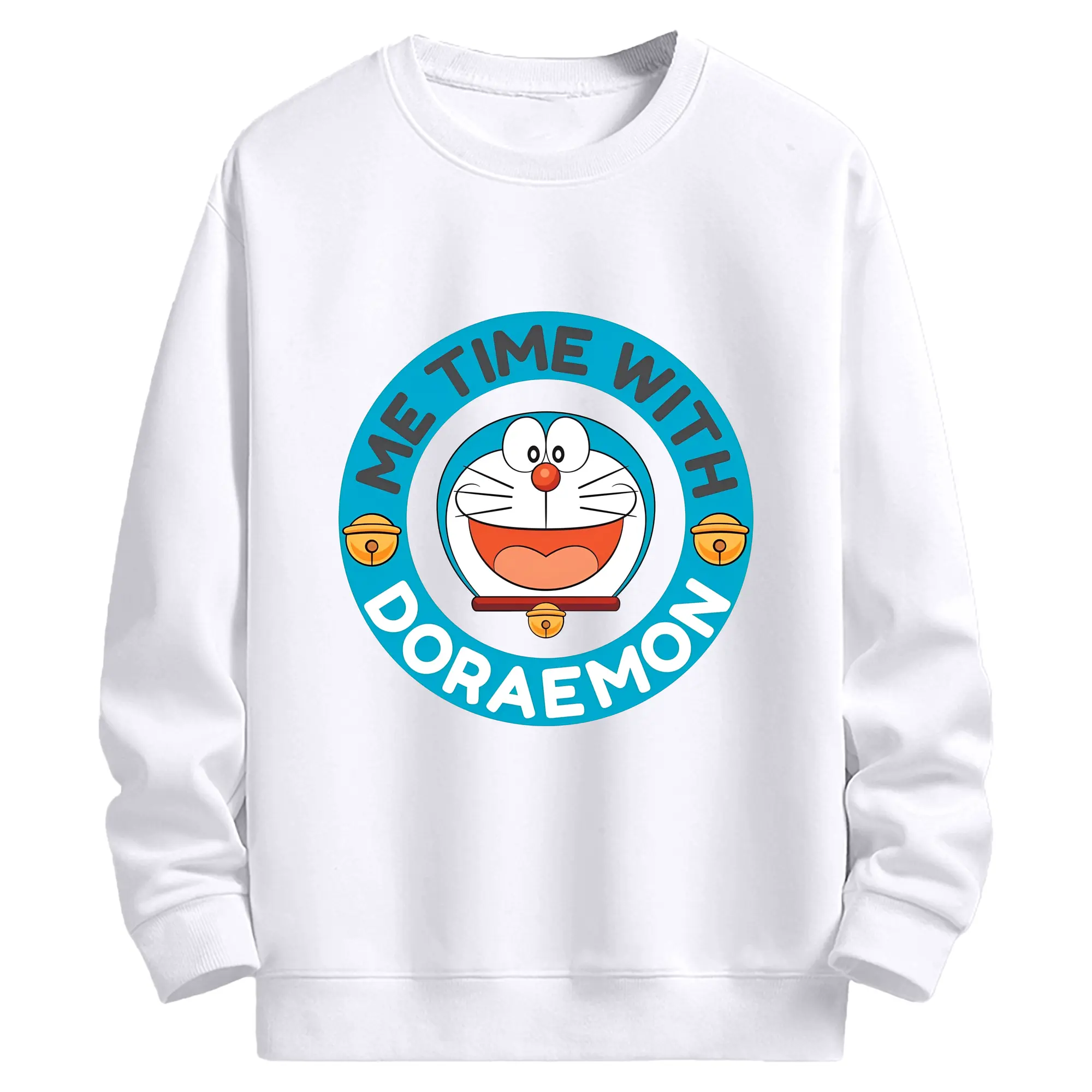 ドラえもんハッピータイム - 高品質 クルーネック スウェット ・ コットン59％ ポリエステル41％ ・ ユニセックス 長袖 トレーナー ・ カジュアル デイリー スポーツ 散歩用