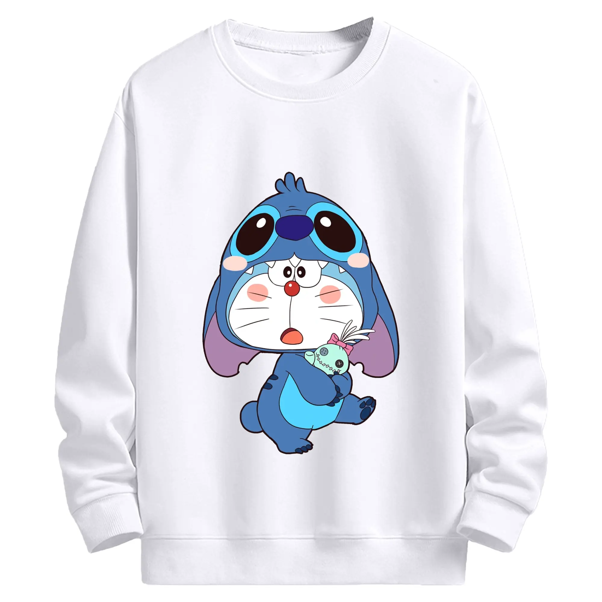 ドラえもん ×スティッチコラボ - 高品質 クルーネック スウェット ・ コットン59％ ポリエステル41％ ・ ユニセックス 長袖 トレーナー ・ カジュアル デイリー スポーツ 散歩用