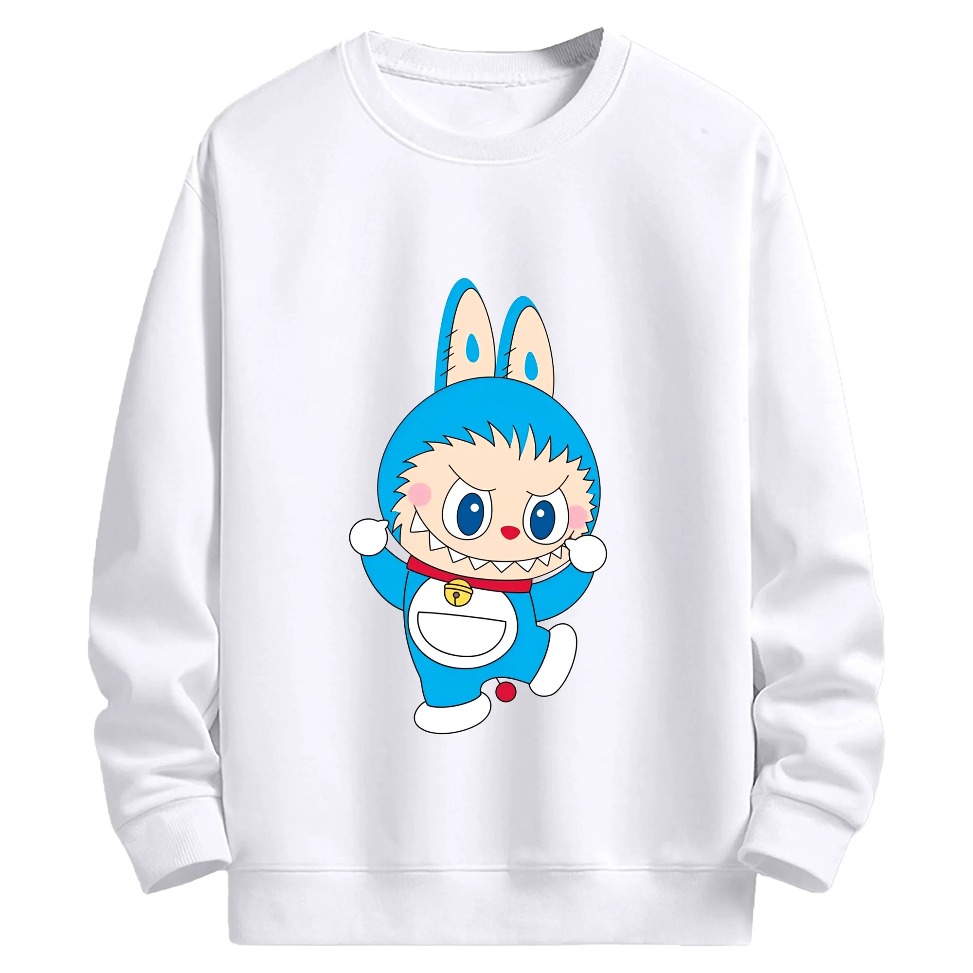 ドラえもん ×ラブブコラボ - 高品質 クルーネック スウェット ・ コットン59％ ポリエステル41％ ・ ユニセックス 長袖 トレーナー ・ カジュアル デイリー スポーツ 散歩用