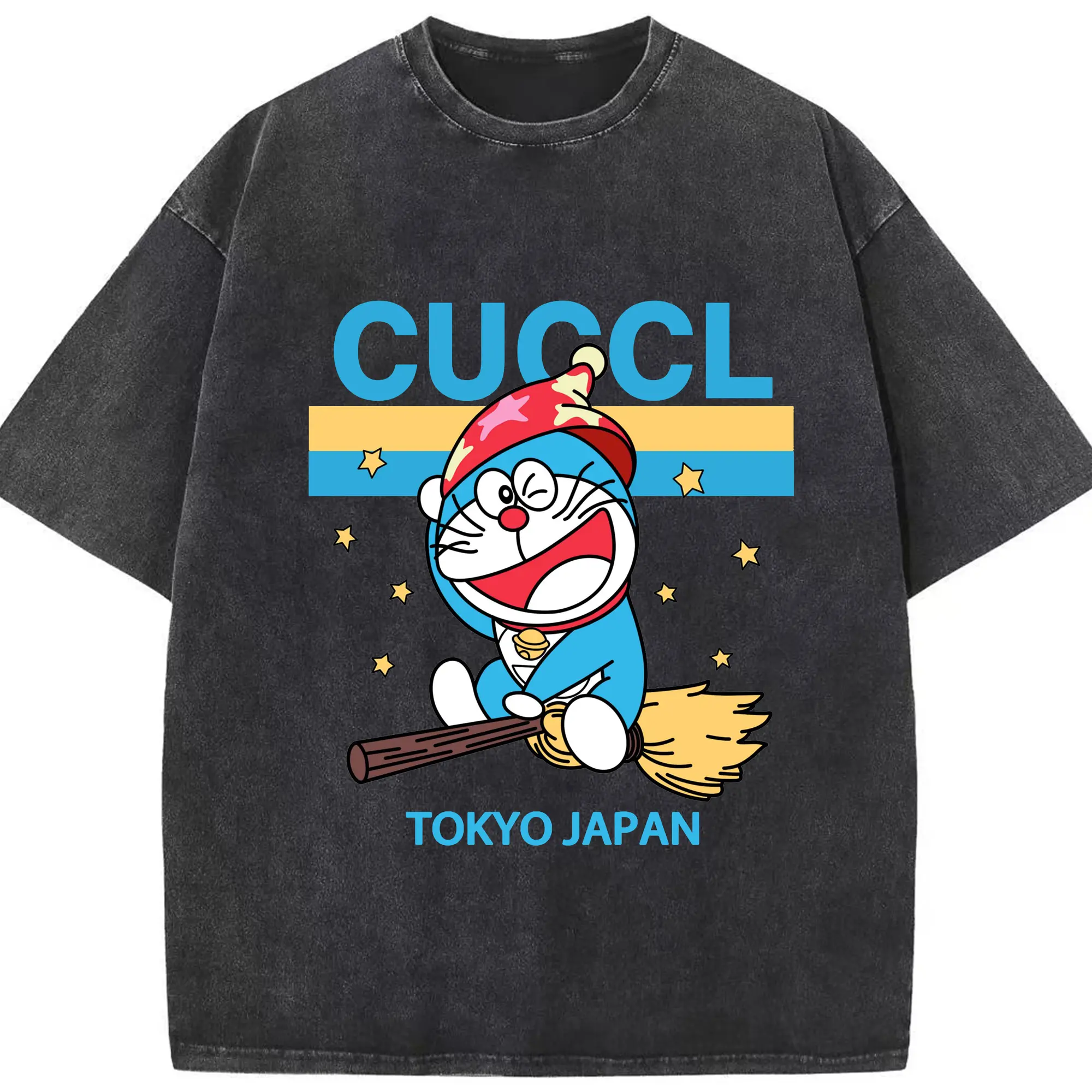 ドラえもんCUCCL日本・東京 - 綿100％ ヴィンテージ風 半袖Tシャツ ・ フロントプリント ・ 柔らか肌触り ・ 通気性 快適 ・ スポーツ カジュアル 外出用