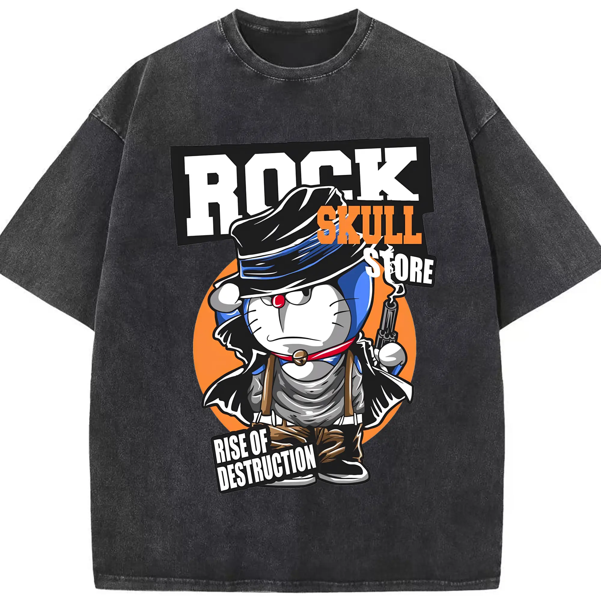 ラえもん × ウエスタン コラボ - 綿100％ ヴィンテージ風 半袖Tシャツ ・ フロントプリント ・ 柔らか肌触り ・ 通気性 快適 ・ スポーツ カジュアル 外出用