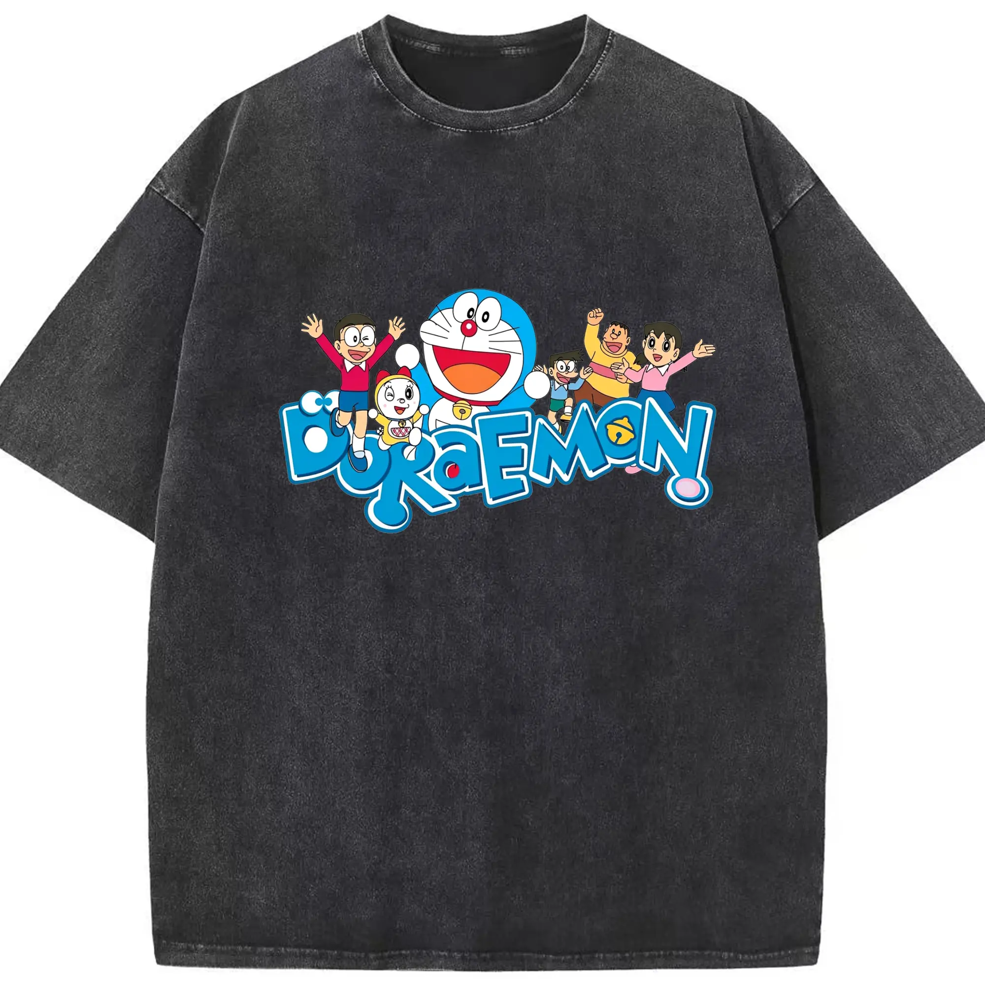 ドラえもん ファミリー限定 - 綿100％ ヴィンテージ風 半袖Tシャツ ・ フロントプリント ・ 柔らか肌触り ・ 通気性 快適 ・ スポーツ カジュアル 外出用