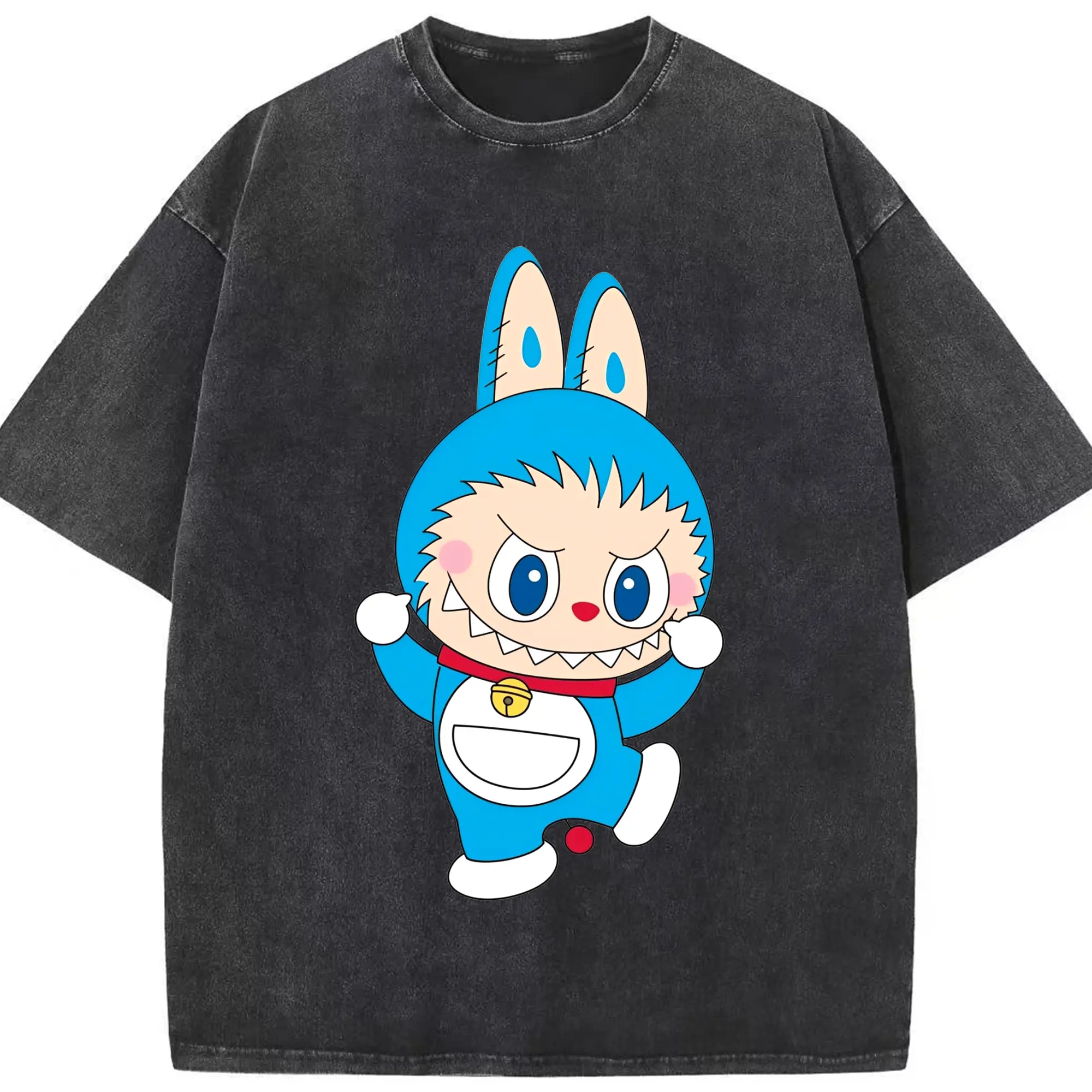 ドラえもん ×ラブブコラボ - 綿100％ ヴィンテージ風 半袖Tシャツ ・ フロントプリント ・ 柔らか肌触り ・ 通気性 快適 ・ スポーツ カジュアル 外出用