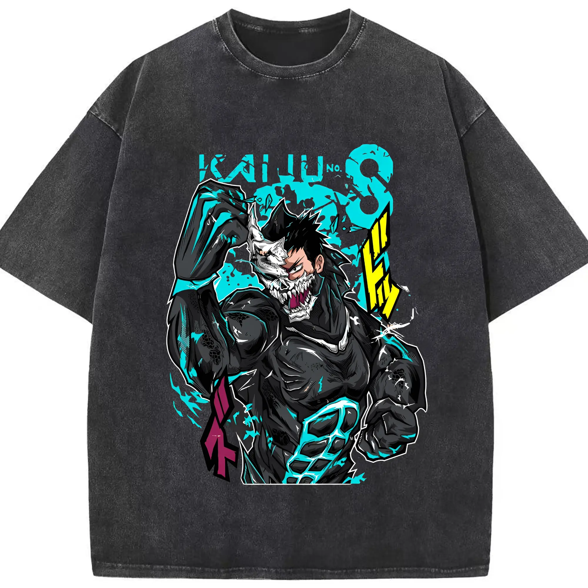 怪獣8号 日比野カフカ 合体デザイン - 綿100％ ヴィンテージ風 半袖Tシャツ ・ フロントプリント ・ 柔らか肌触り ・ 通気性 快適 ・ スポーツ カジュアル 外出用