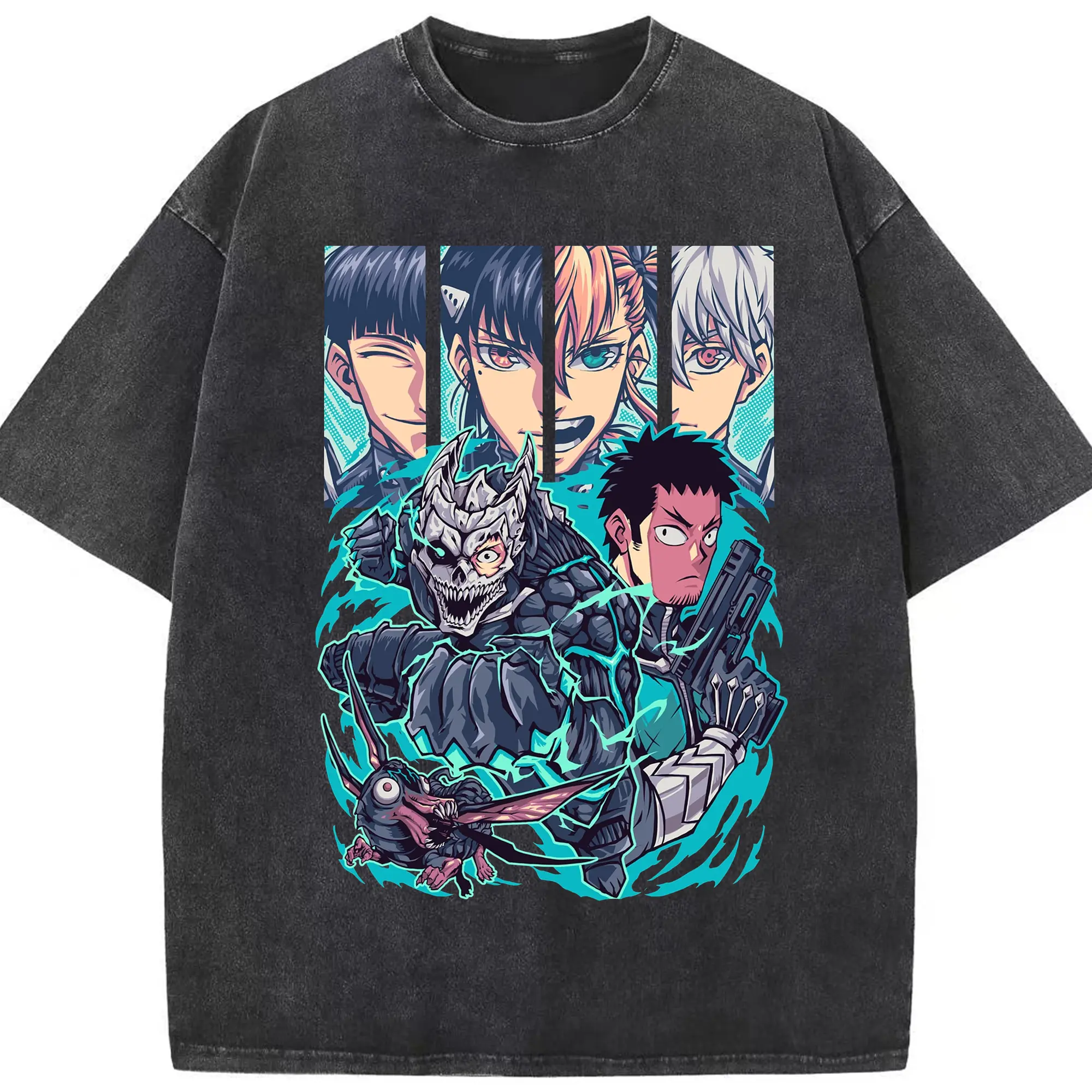 2025怪獣8号 主人公チーム限定 - 綿100％ ヴィンテージ風 半袖Tシャツ ・ フロントプリント ・ 柔らか肌触り ・ 通気性 快適 ・ スポーツ カジュアル 外出用