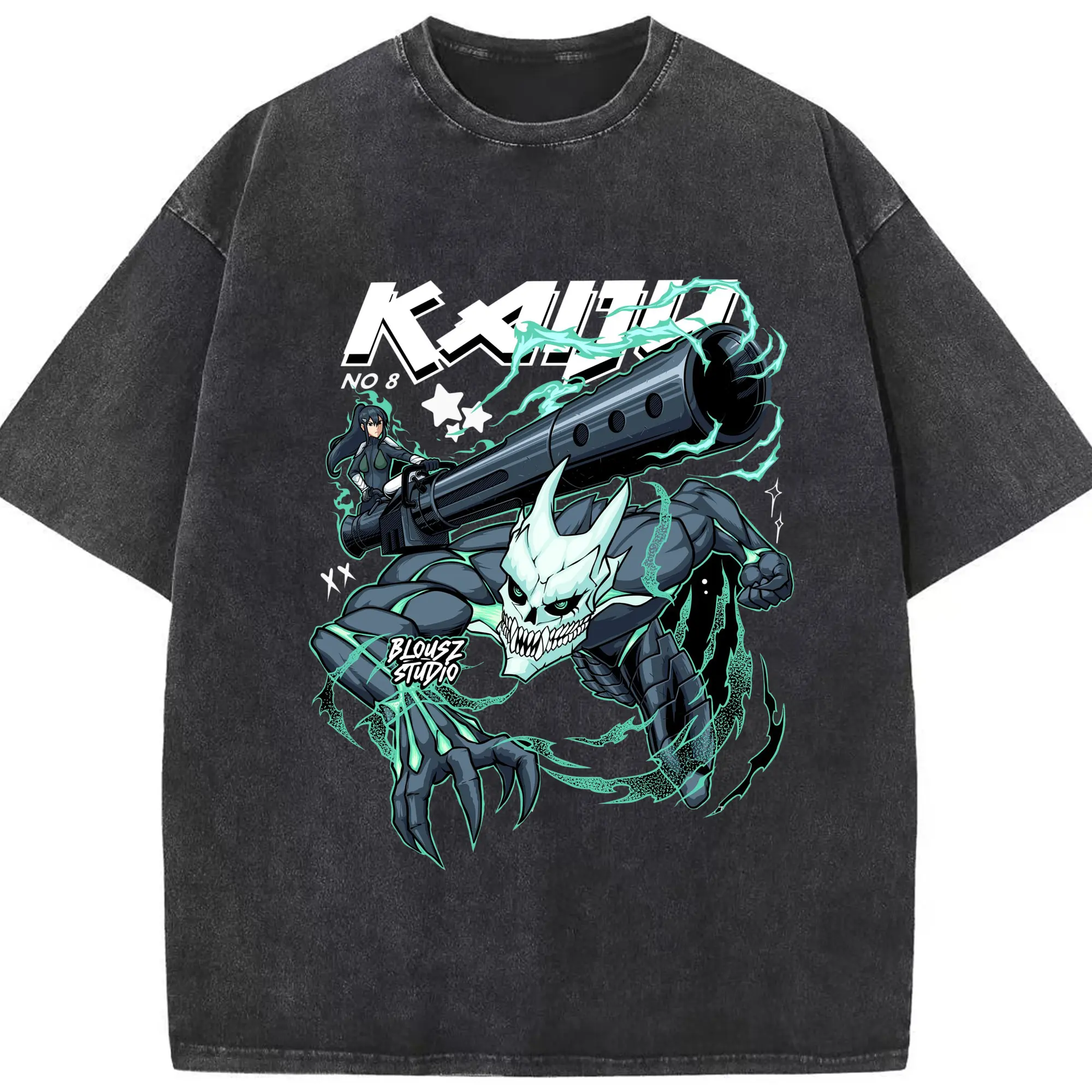 怪獣8号亜白ミナ - 綿100％ ヴィンテージ風 半袖Tシャツ ・ フロントプリント ・ 柔らか肌触り ・ 通気性 快適 ・ スポーツ カジュアル 外出用