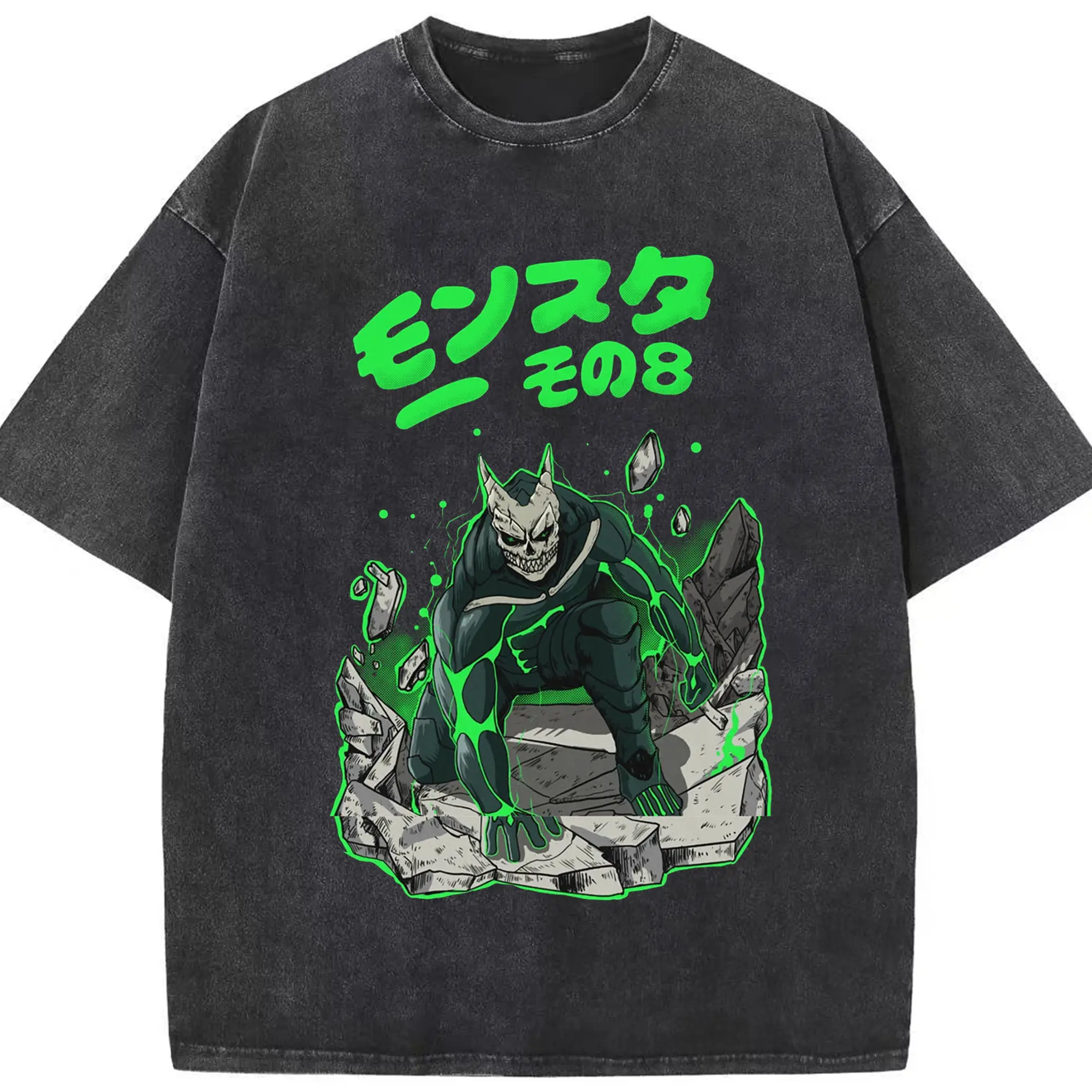怪獣8号モンスターその8限定 - 綿100％ ヴィンテージ風 半袖Tシャツ ・ フロントプリント ・ 柔らか肌触り ・ 通気性 快適 ・ スポーツ カジュアル 外出用