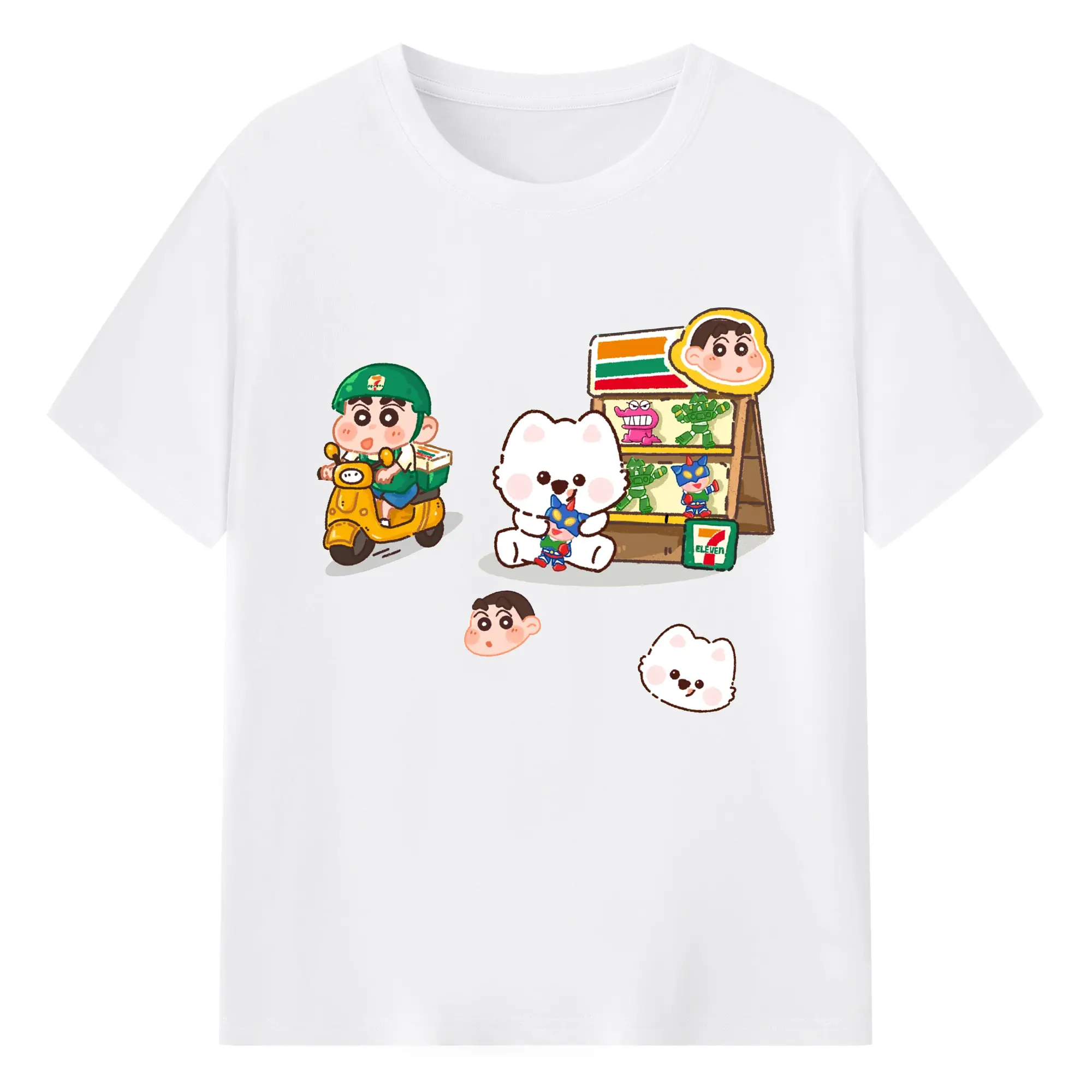 クレヨンしんちゃん × 7-Eleven 限定コラボ - 綿100％ 半袖Tシャツ ・ フロントプリント ・ 快適 通気性 ・ 日常使い 散歩 スポーツ用