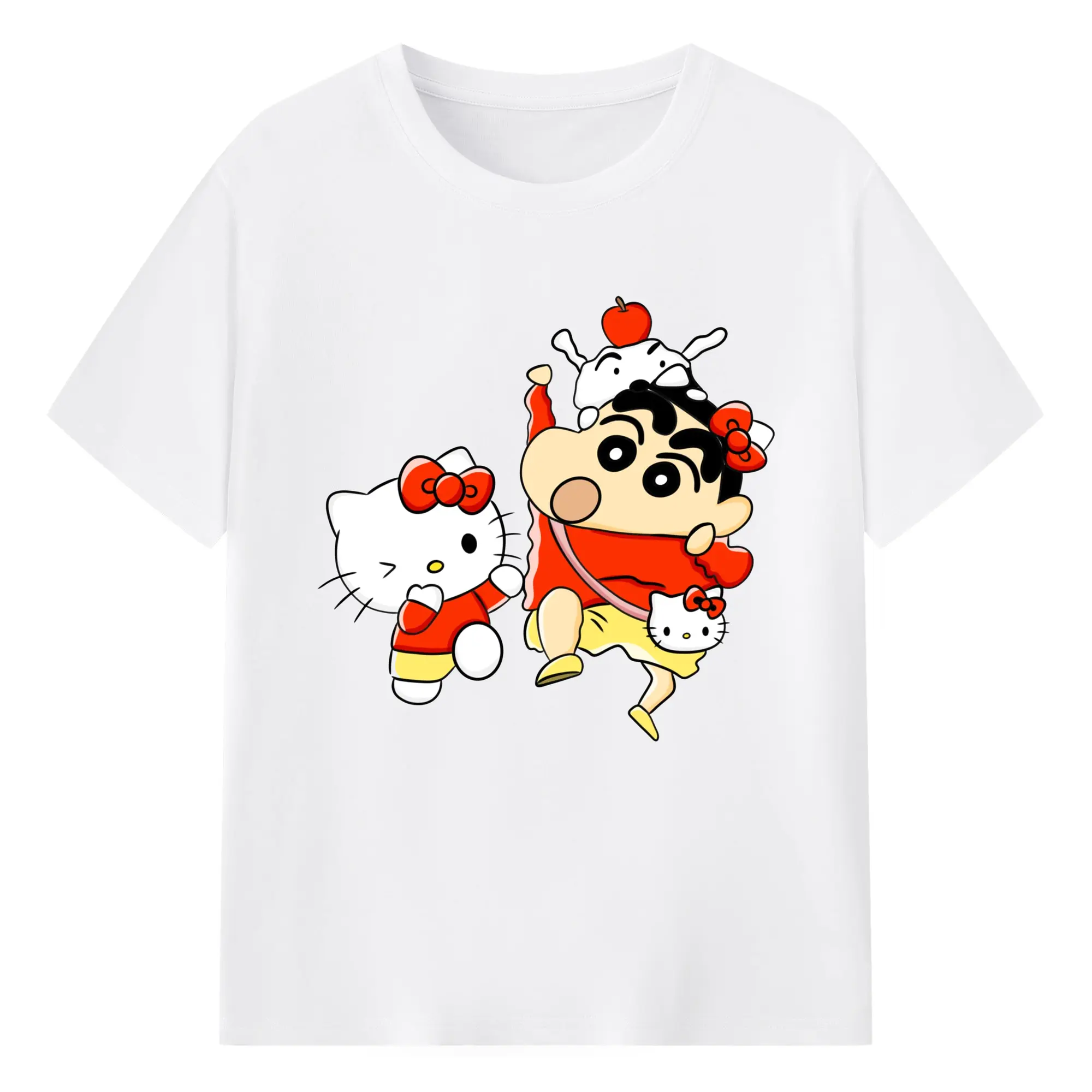 2025クレヨンしんちゃん × ハローキティ 限定コラボ - 綿100％ 半袖Tシャツ ・ フロントプリント ・ 快適 通気性 ・ 日常使い 散歩 スポーツ用