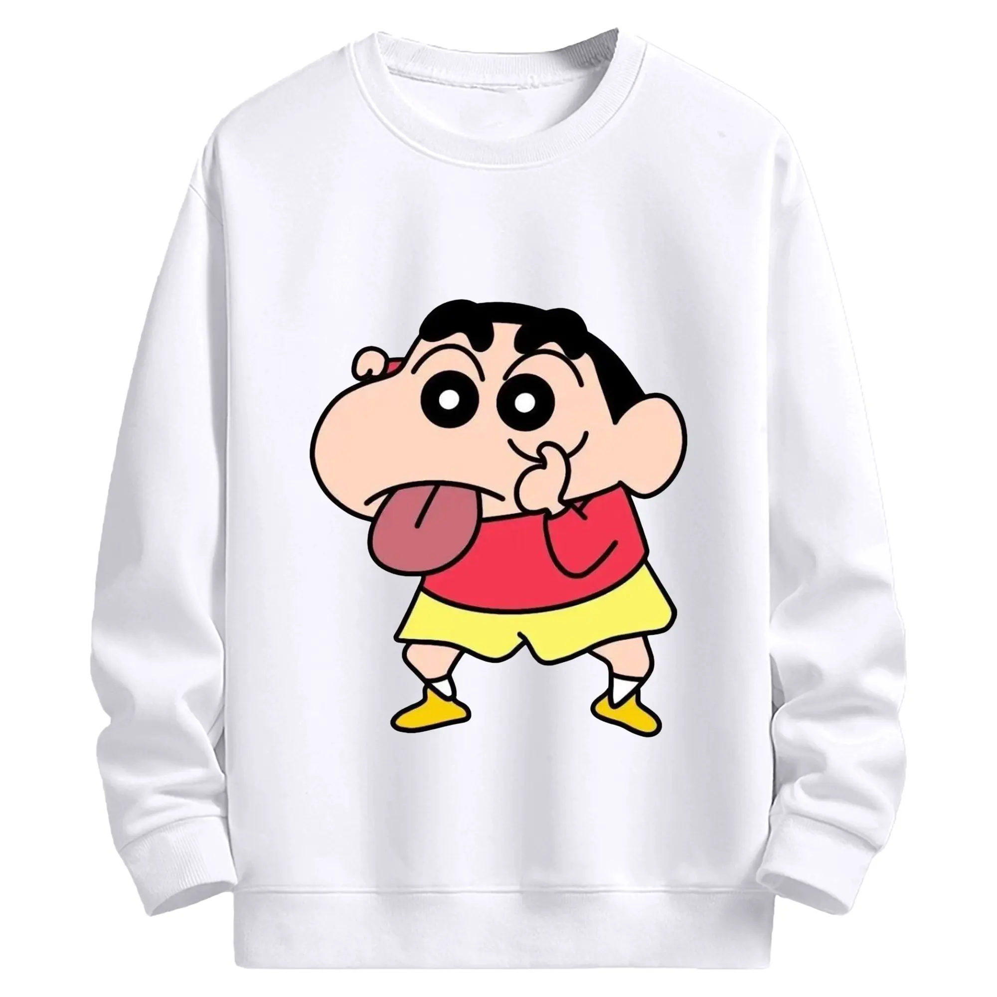 クレヨンしんちゃん おもしろ顔 カジュアルウェア - 高品質 クルーネック スウェット ・ コットン59％ ポリエステル41％ ・ ユニセックス 長袖 トレーナー ・ カジュアル デイリー スポーツ 散歩用
