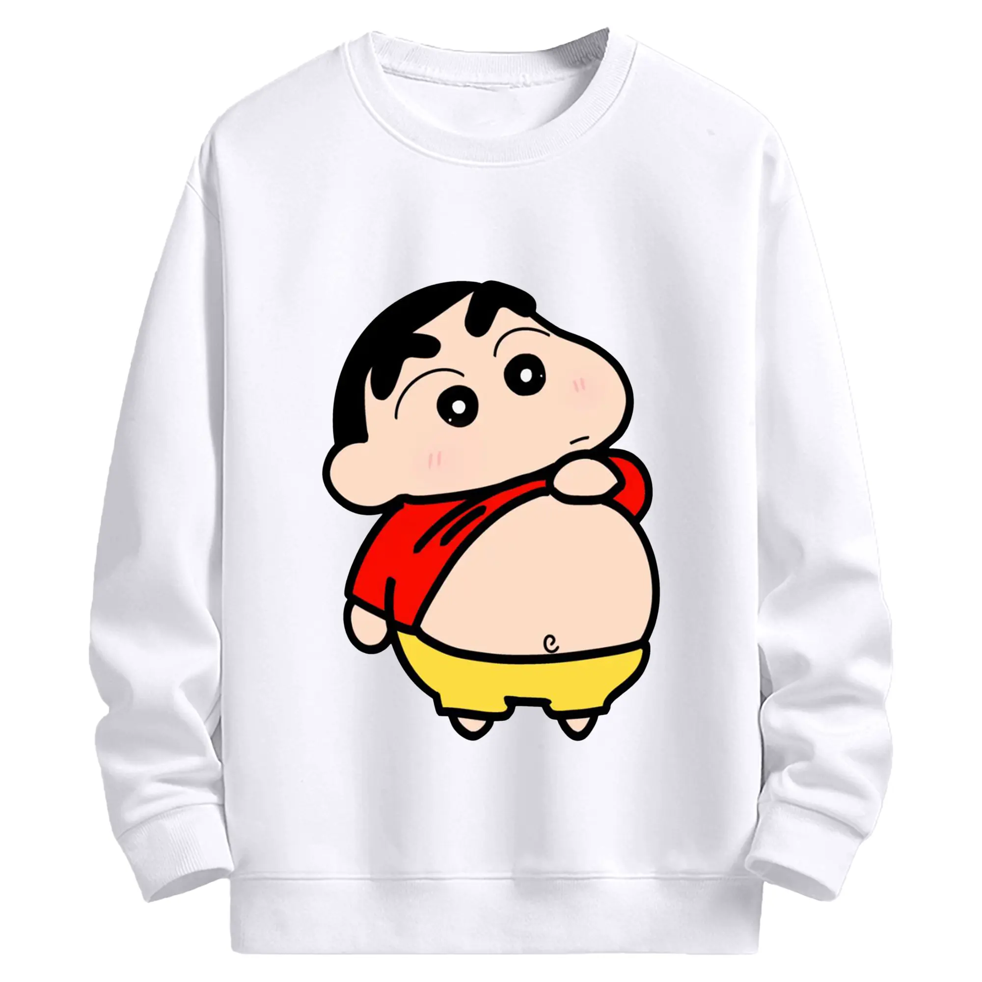 レヨンしんちゃん おなかチェック おもしろ - 高品質 クルーネック スウェット ・ コットン59％ ポリエステル41％ ・ ユニセックス 長袖 トレーナー ・ カジュアル デイリー スポーツ 散歩用