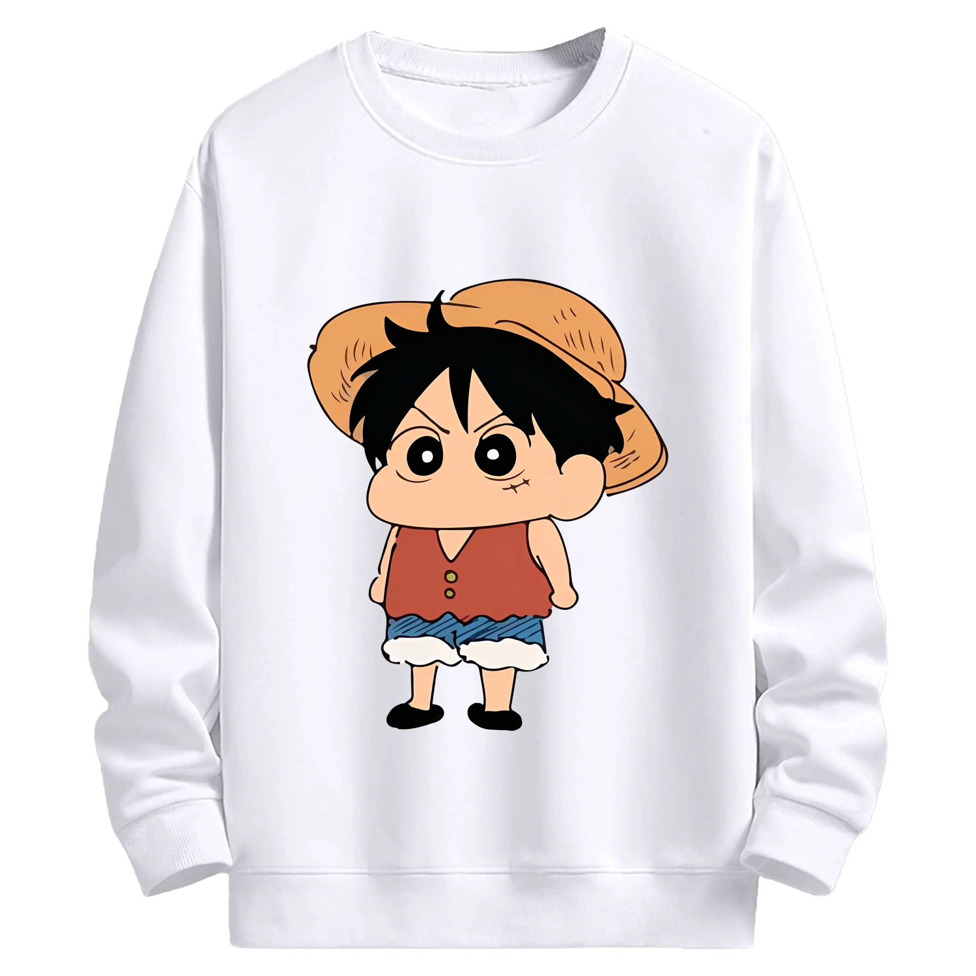 クレヨンしんちゃん × ルフィ 限定コラボ - 高品質 クルーネック スウェット ・ コットン59％ ポリエステル41％ ・ ユニセックス 長袖 トレーナー ・ カジュアル デイリー スポーツ 散歩用