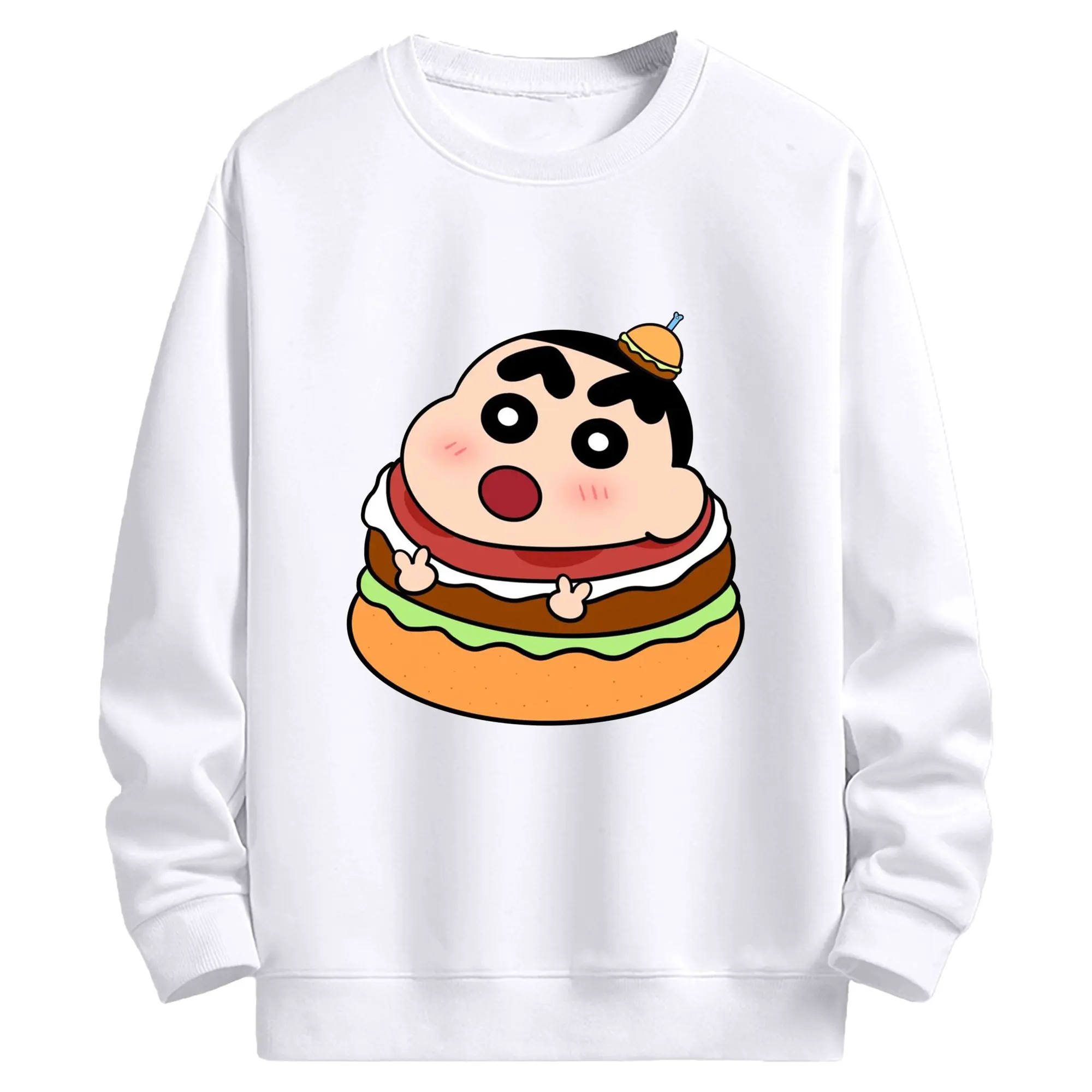 クレヨンしんちゃん ハンバーガー ポーズ おもしろ - 高品質 クルーネック スウェット ・ コットン59％ ポリエステル41％ ・ ユニセックス 長袖 トレーナー ・ カジュアル デイリー スポーツ 散歩用