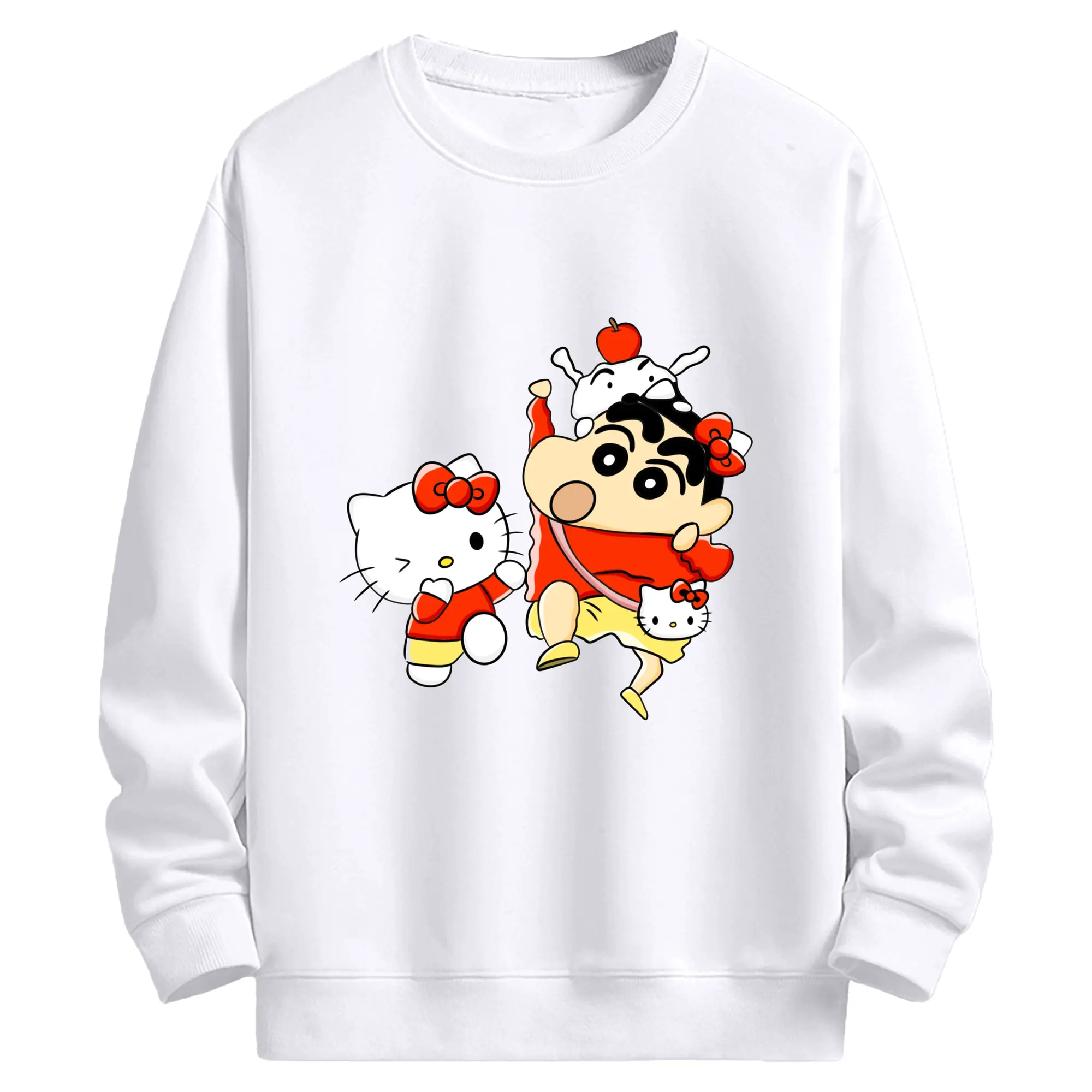 2025クレヨンしんちゃん × ハローキティ 限定コラボ - 高品質 クルーネック スウェット ・ コットン59％ ポリエステル41％ ・ ユニセックス 長袖 トレーナー ・ カジュアル デイリー スポーツ 散歩用