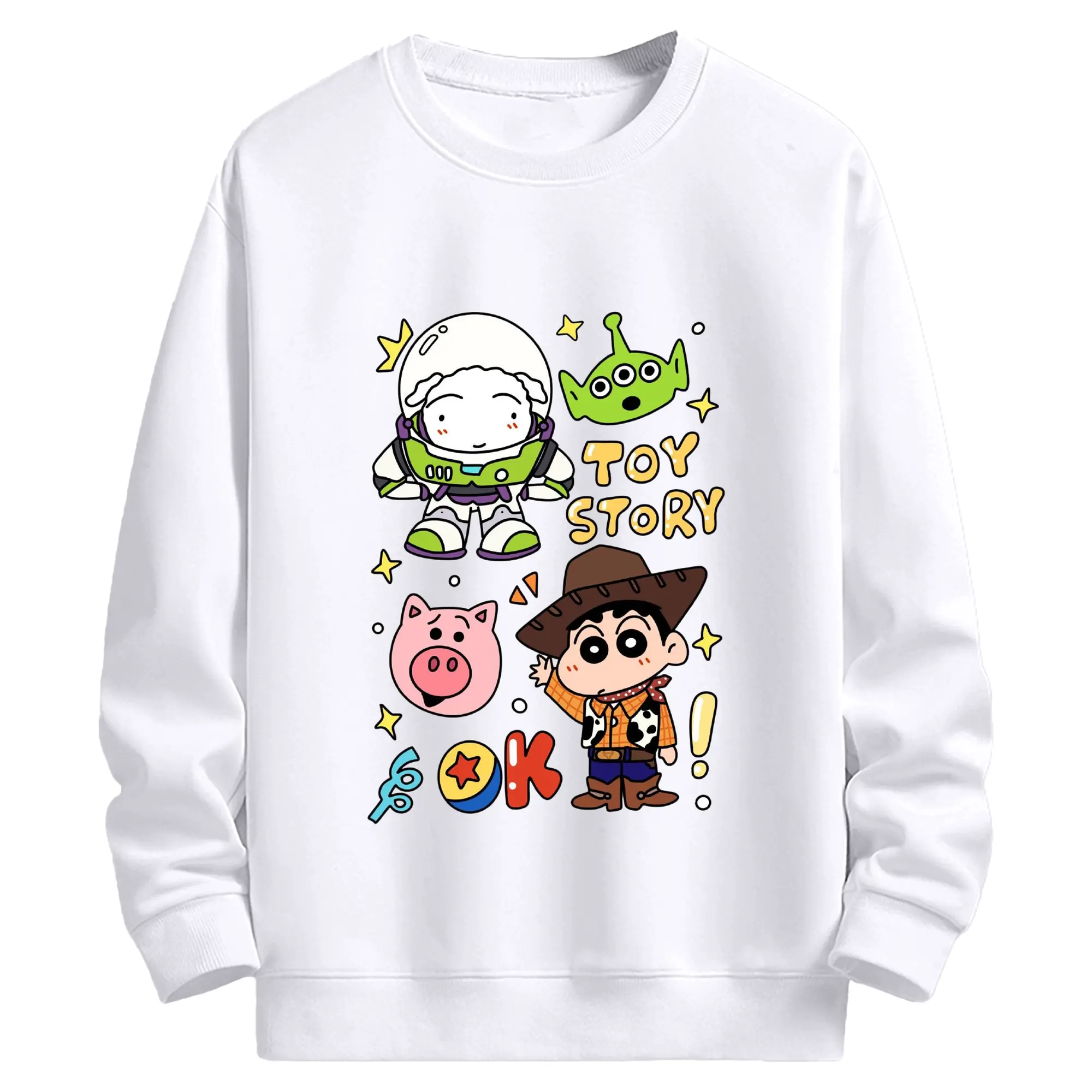 クレヨンしんちゃん × トイ・ストーリー 限定コラボ - 高品質 クルーネック スウェット ・ コットン59％ ポリエステル41％ ・ ユニセックス 長袖 トレーナー ・ カジュアル デイリー スポーツ 散歩用