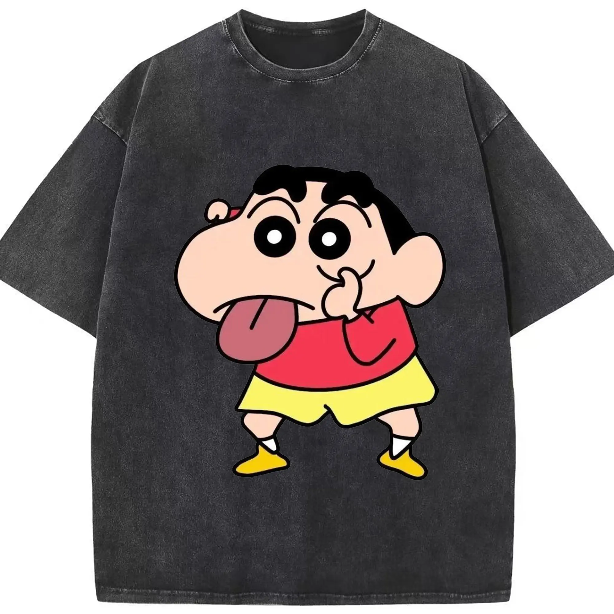 クレヨンしんちゃん おもしろ顔 カジュアルウェア - 綿100％ ヴィンテージ風 半袖Tシャツ ・ フロントプリント ・ 柔らか肌触り ・ 通気性 快適 ・ スポーツ カジュアル 外出用