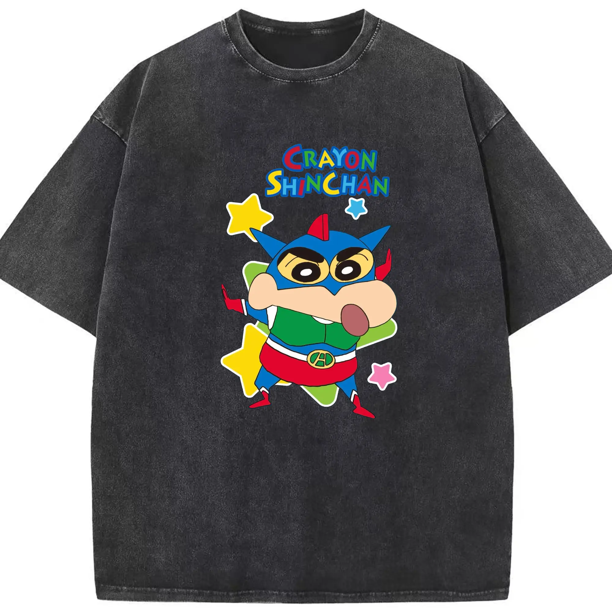 クレヨンしんちゃん アクション仮面 特別限定 - 綿100％ ヴィンテージ風 半袖Tシャツ ・ フロントプリント ・ 柔らか肌触り ・ 通気性 快適 ・ スポーツ カジュアル 外出用