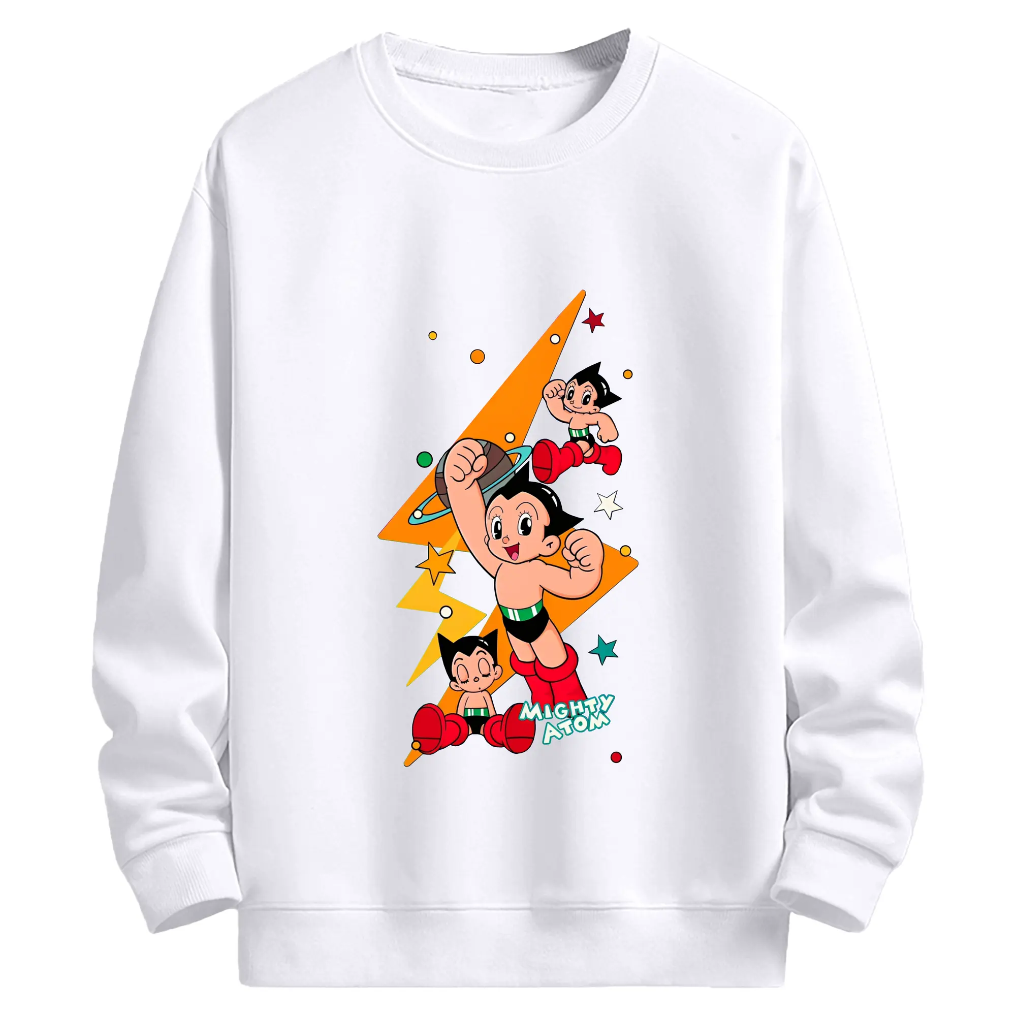 手冢治虫《Mighty Atom》新作 - 高品質 クルーネック スウェット ・ コットン59％ ポリエステル41％ ・ ユニセックス 長袖 トレーナー ・ カジュアル デイリー スポーツ 散歩用