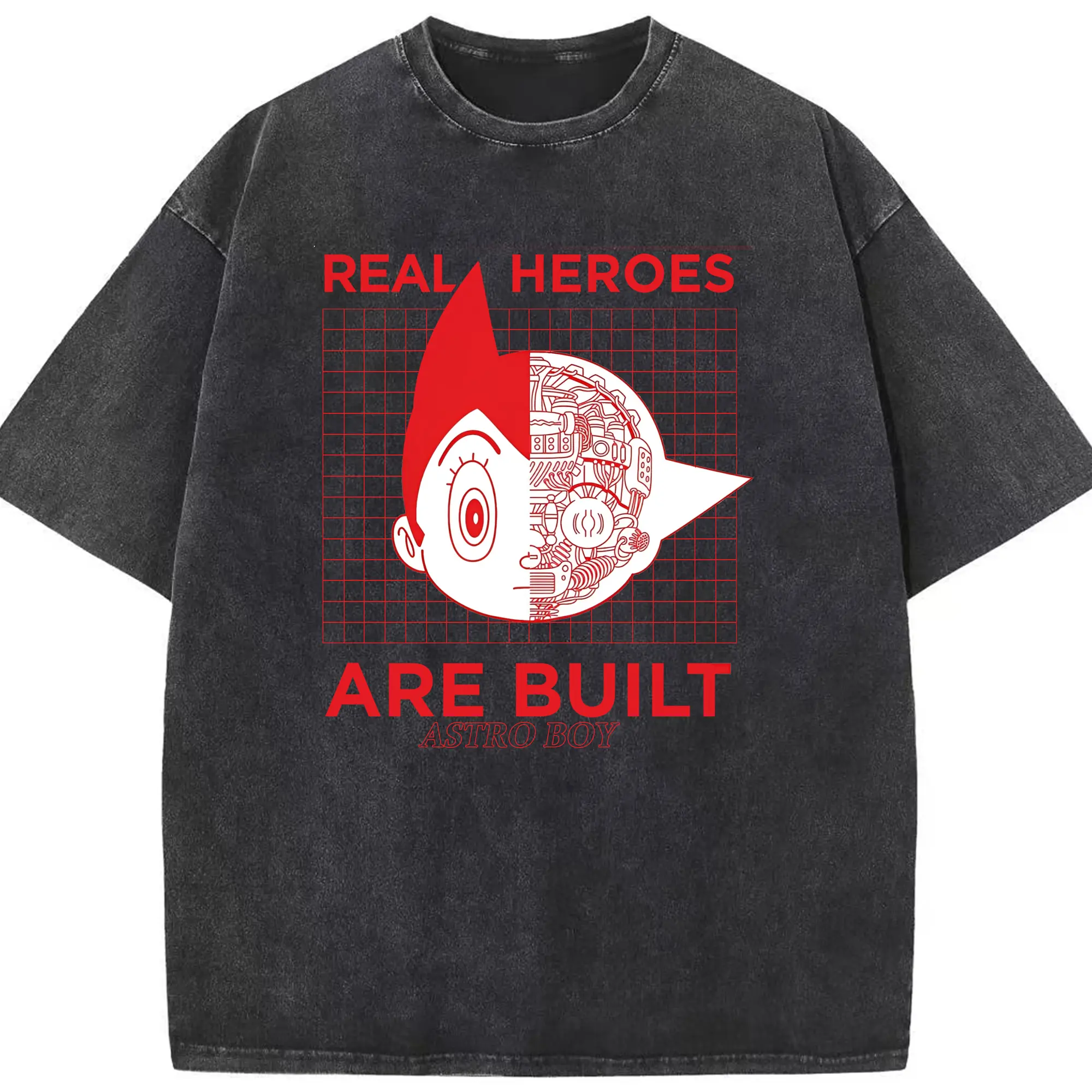 鉄腕アトム スーパーヒーロー限定 - 綿100％ ヴィンテージ風 半袖Tシャツ ・ フロントプリント ・ 柔らか肌触り ・ 通気性 快適 ・ スポーツ カジュアル 外出用