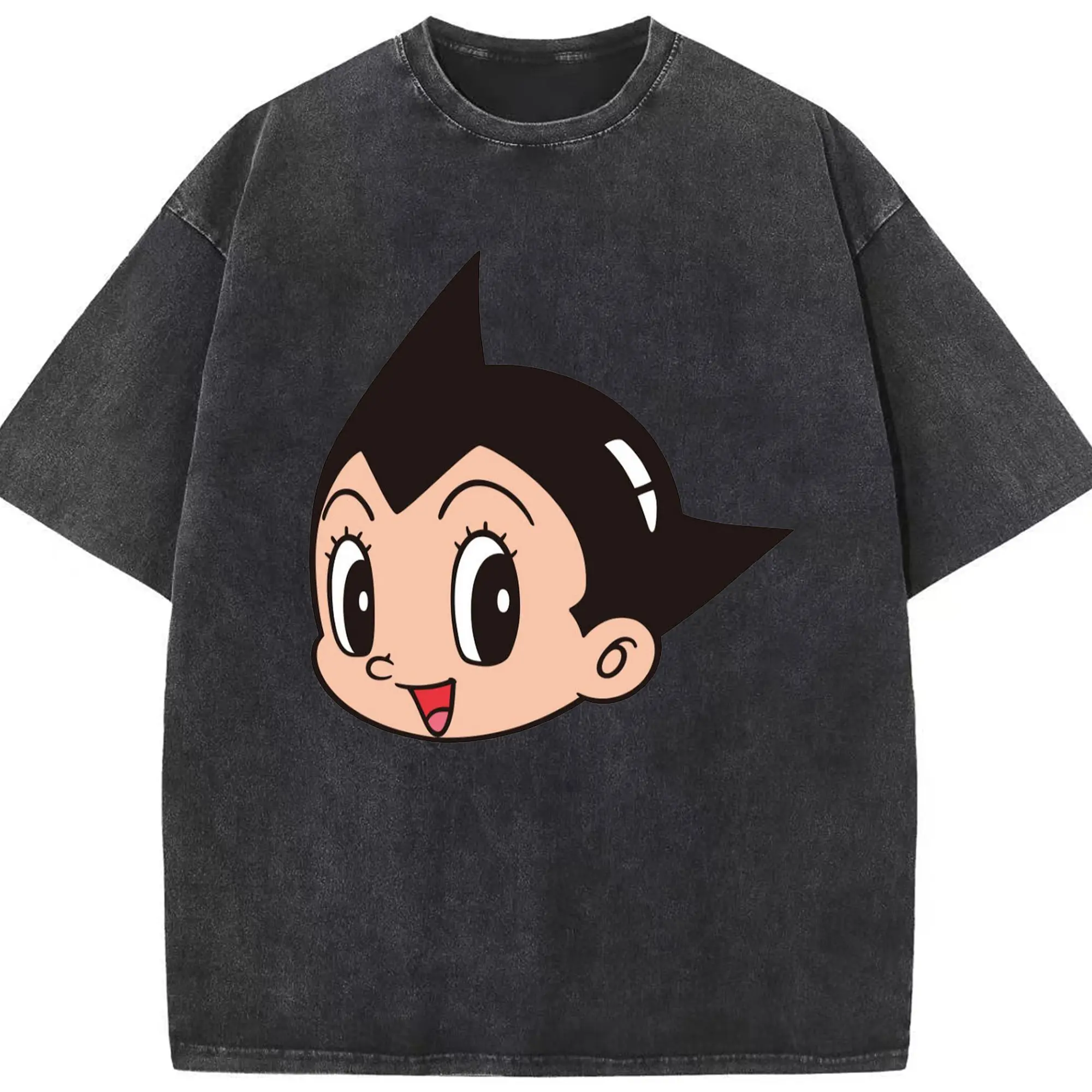 鉄腕アトムビッグフェイス - 綿100％ ヴィンテージ風 半袖Tシャツ ・ フロントプリント ・ 柔らか肌触り ・ 通気性 快適 ・ スポーツ カジュアル 外出用