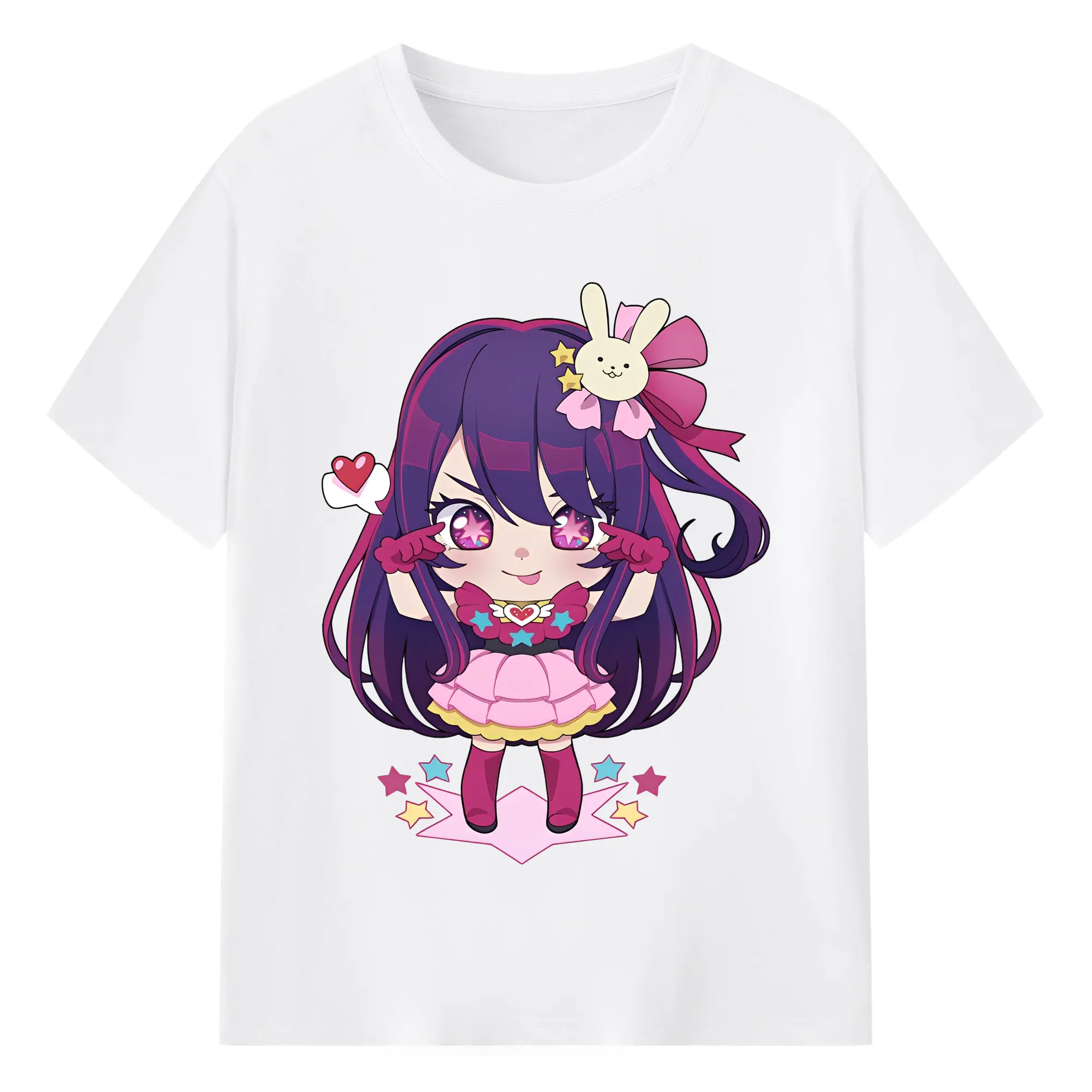 新作推しの子星野アイキャラクター ちびキャラ - 綿100％ 半袖Tシャツ ・ フロントプリント ・ 快適 通気性 ・ 日常使い 散歩 スポーツ用